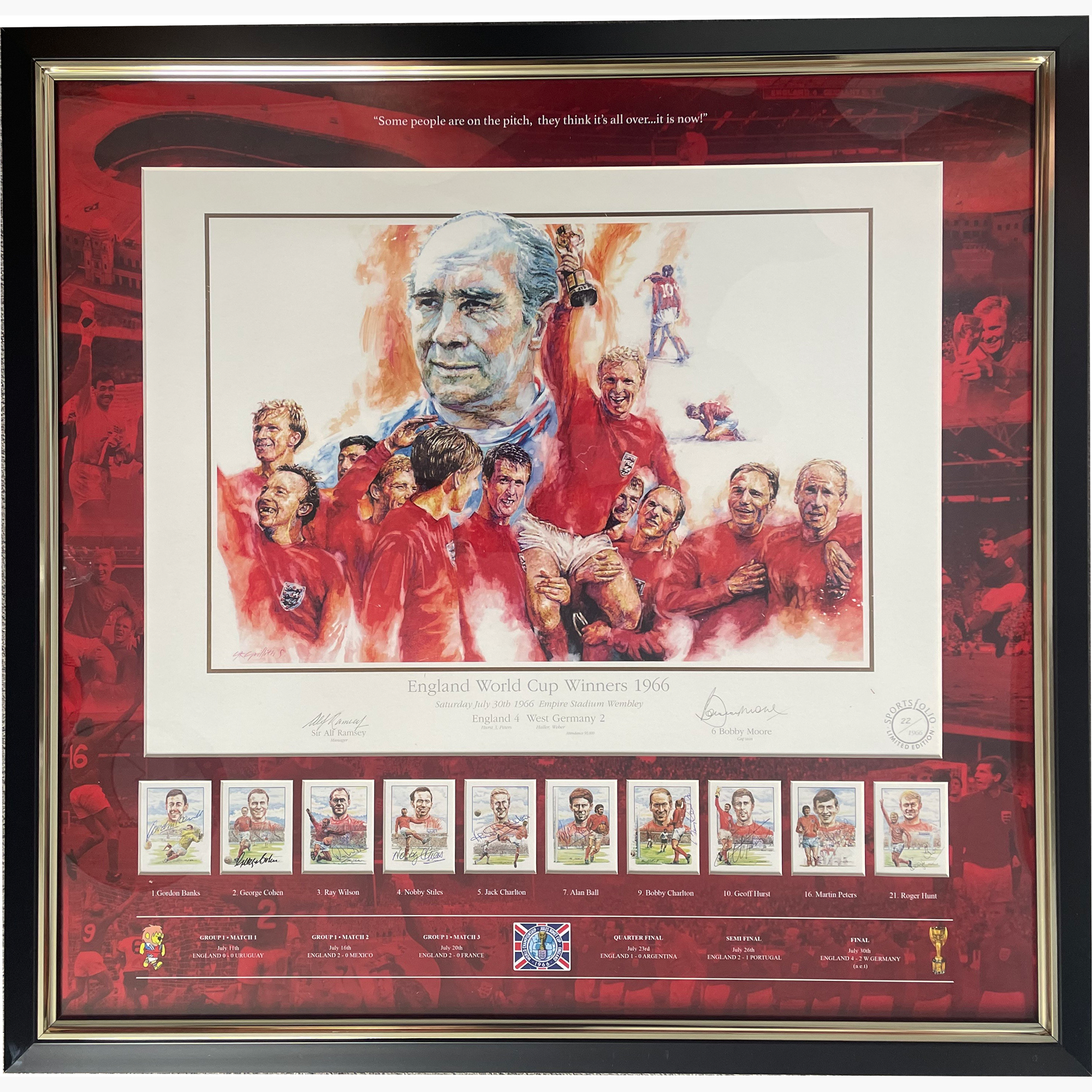 England 1966 World Cup Final Tribute – Framed Display with Montage & 11 Player-Signed Cards