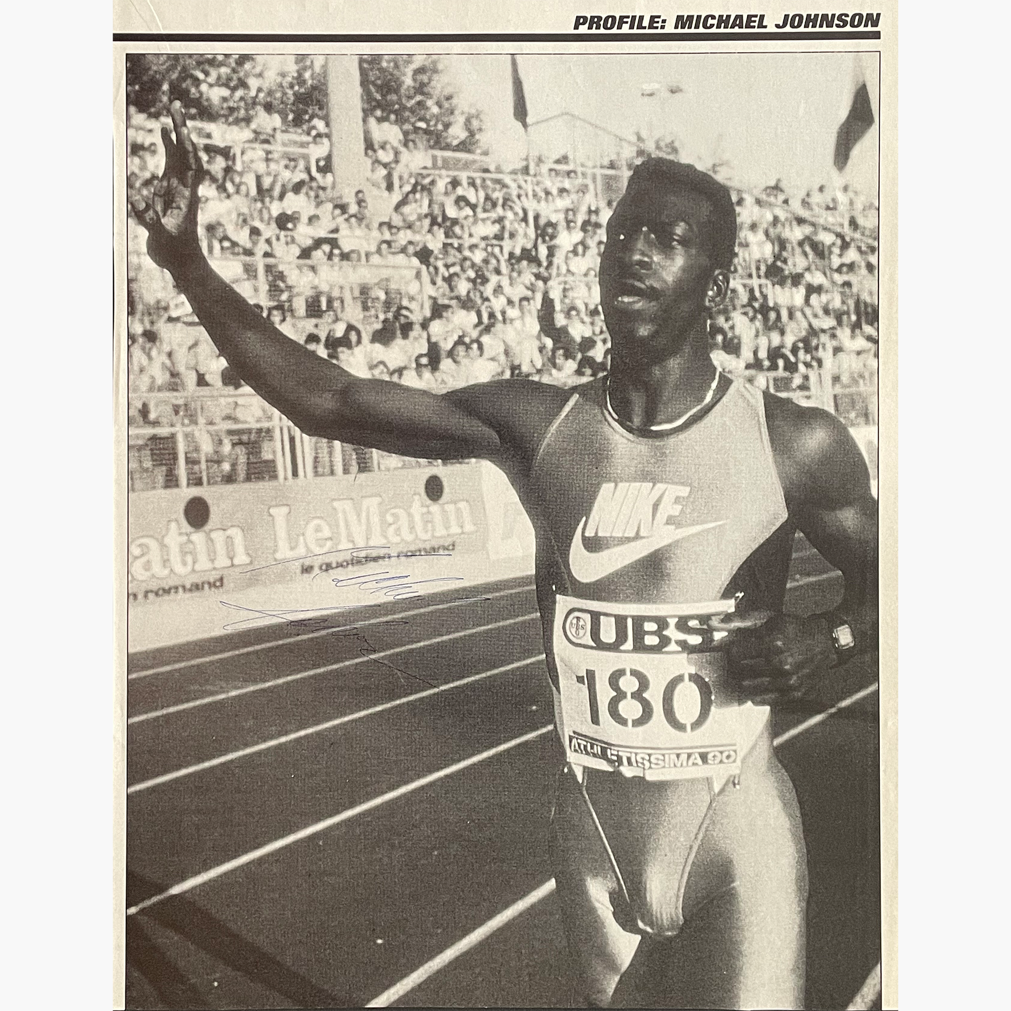 Michael Johnson – Signed 25.5cm x 20.2cm Black & White Magazine Picture