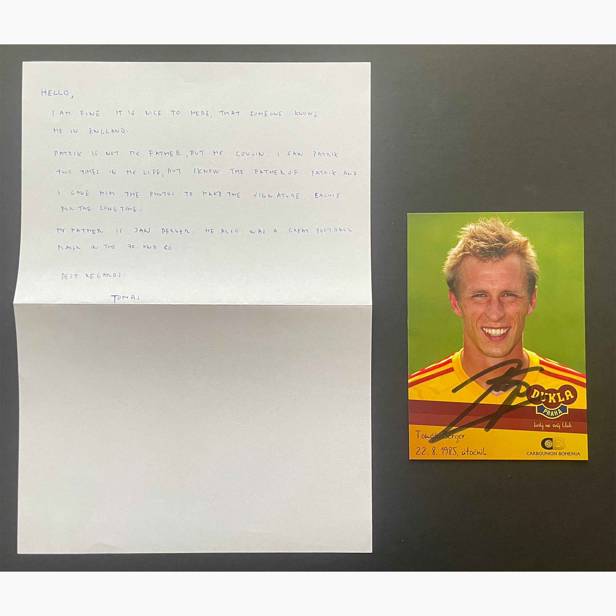 Tomas Berger – Signed 14.8cm x 10.5cm Colour Photo + Personal Letter