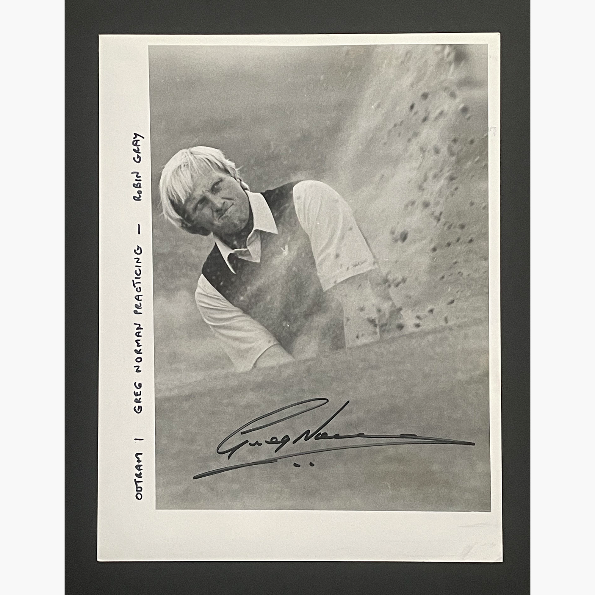 Greg Norman – Signed 22cm x 17cm Black & White Action Press Photo