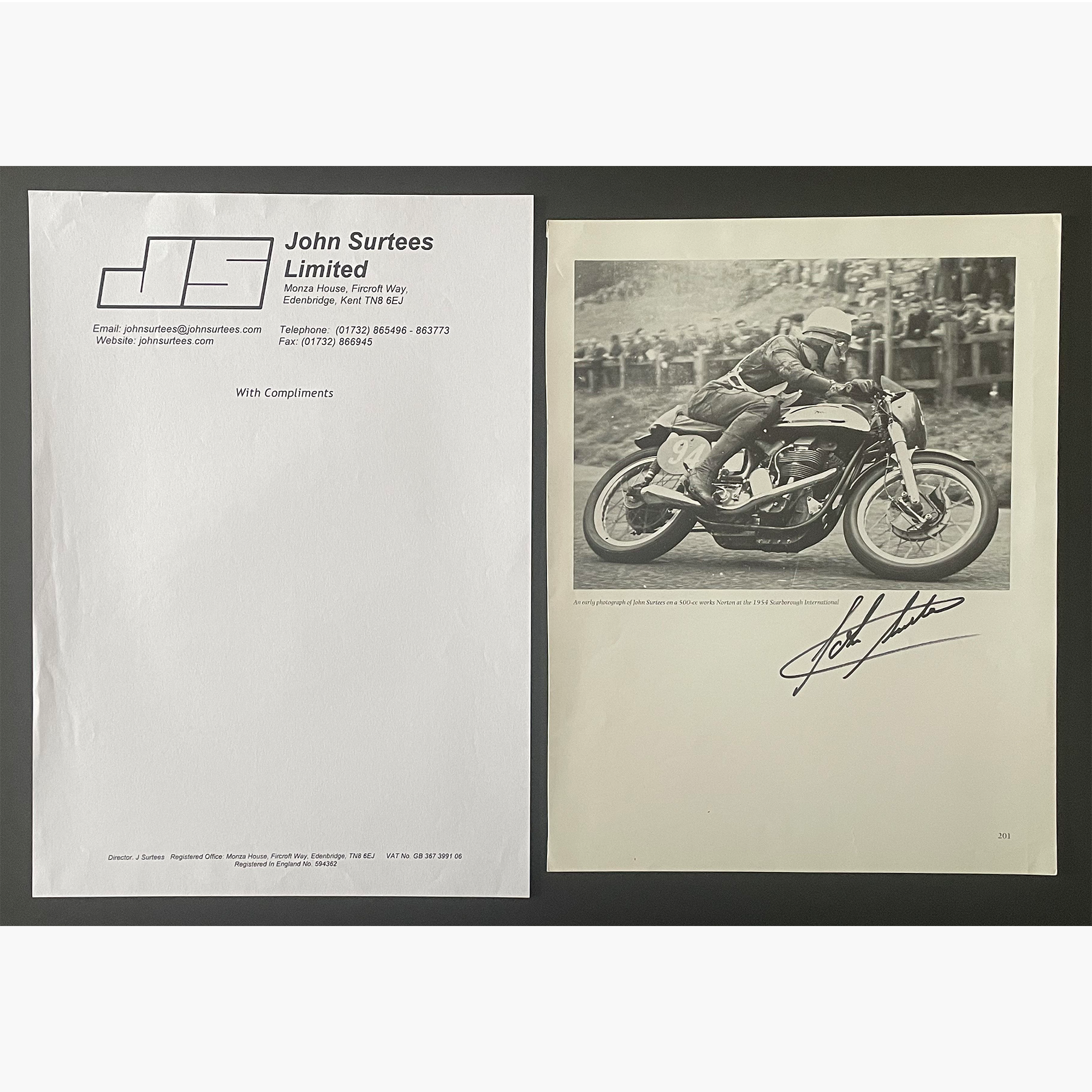 John Surtees – Signed 27.5cm x 21.5cm Black & White Picture