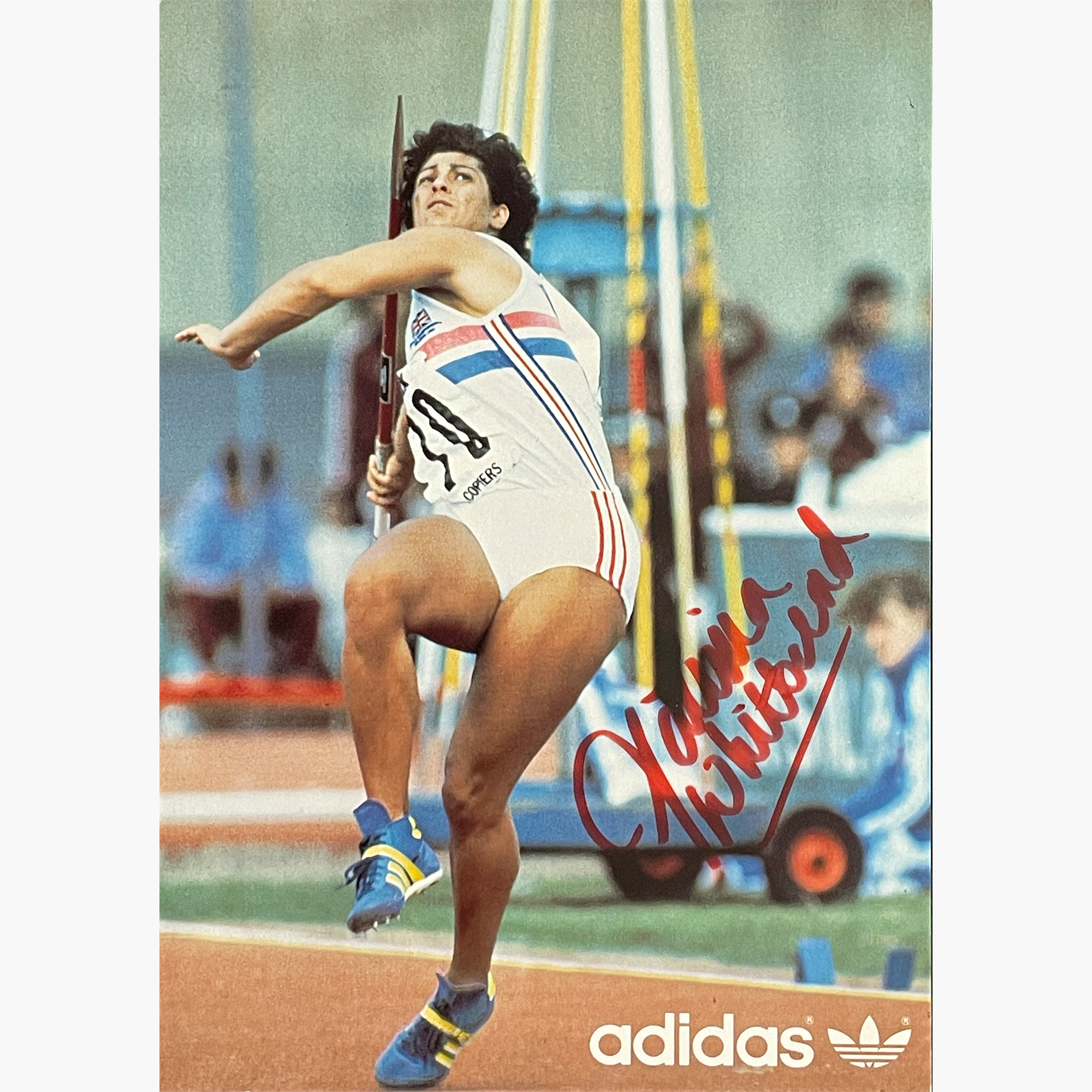Fatima Whitbread– Signed 21cm x 14.7cm Official Adidas Sponsor Card