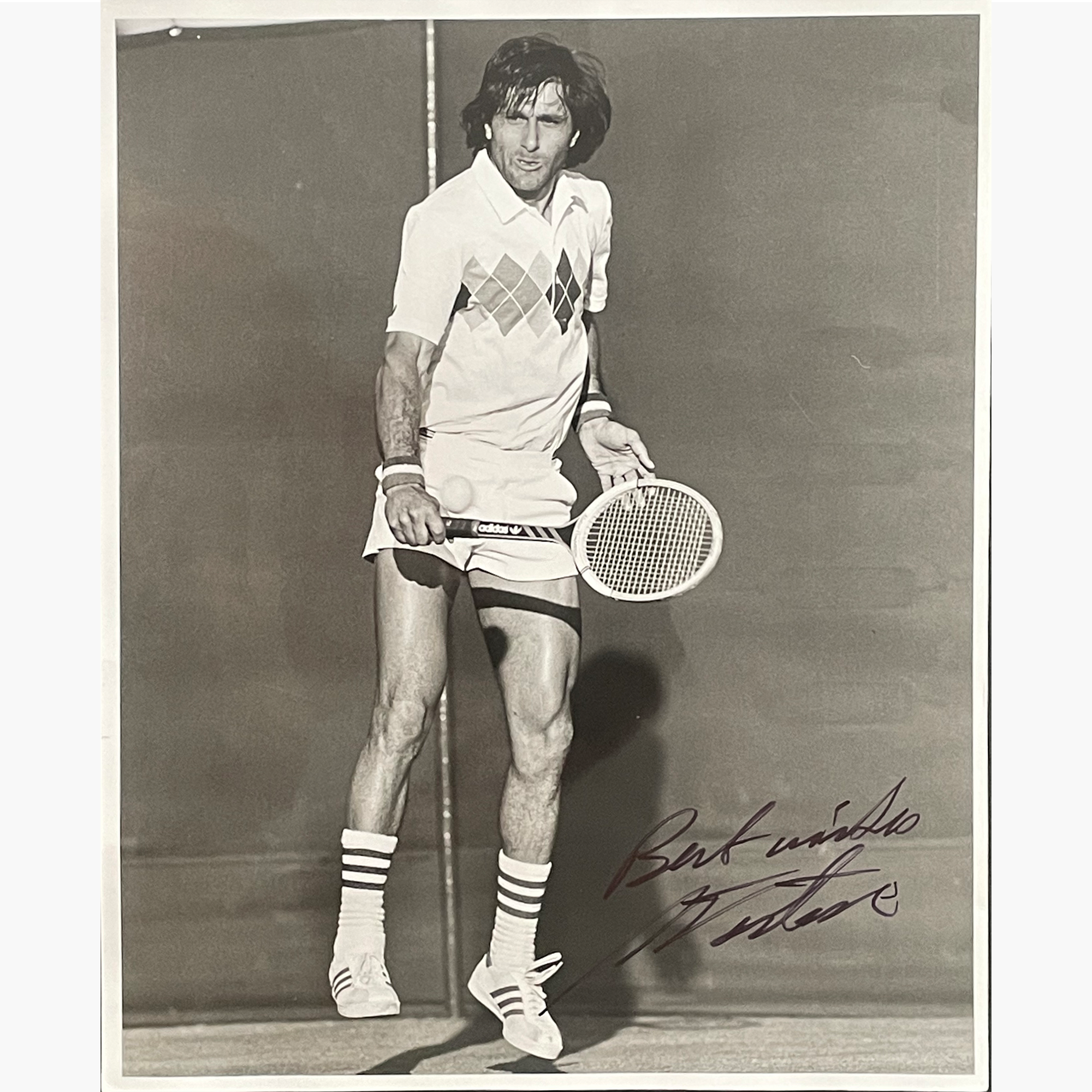Ilie Nastase - Signed 25.5cm x 20.5cm Black & White Press Photo
