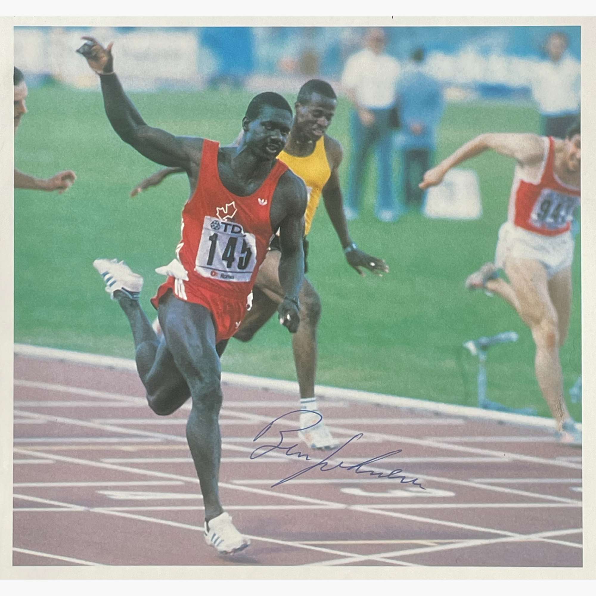 Ben Johnson – Signed 17.5cm x 18.5cm Colour Action Magazine Picture