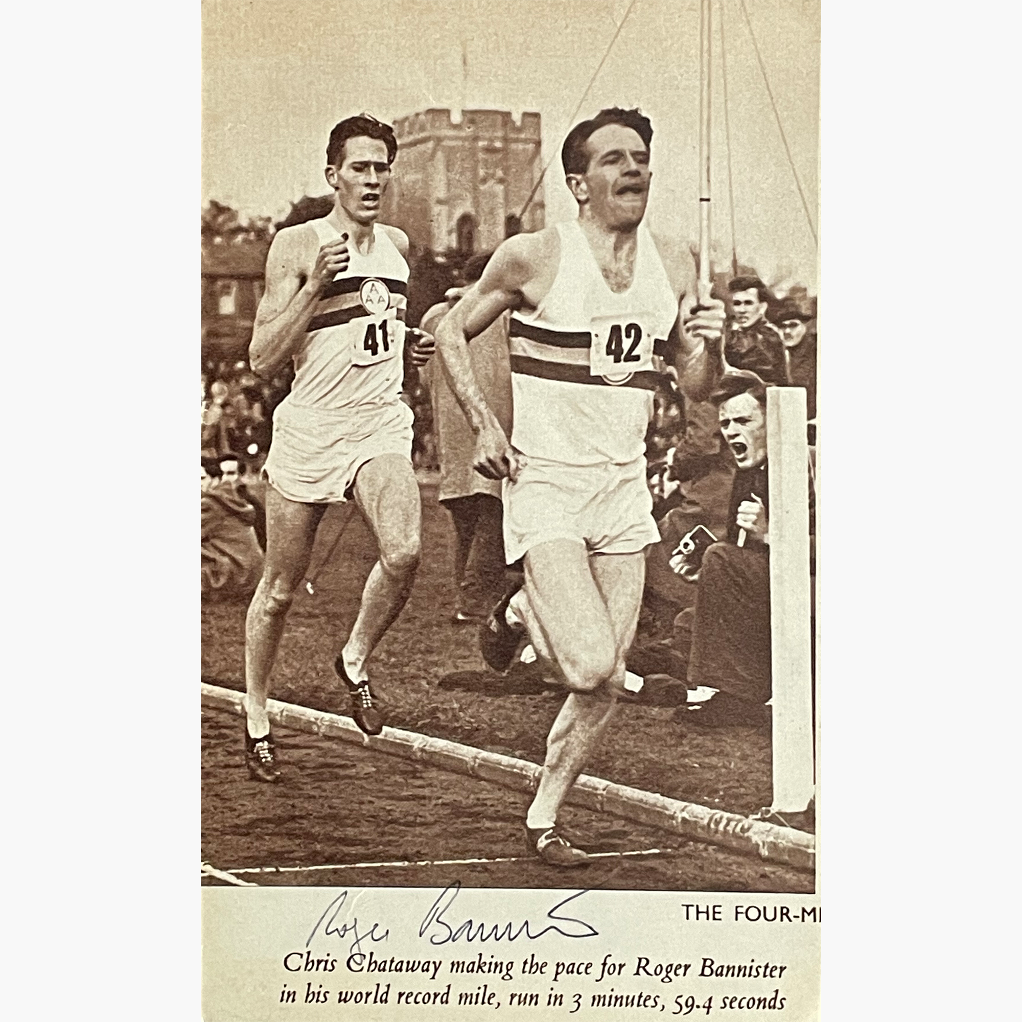 Roger Bannister – Signed 16cm x 10cm Black & White Action Magazine Picture