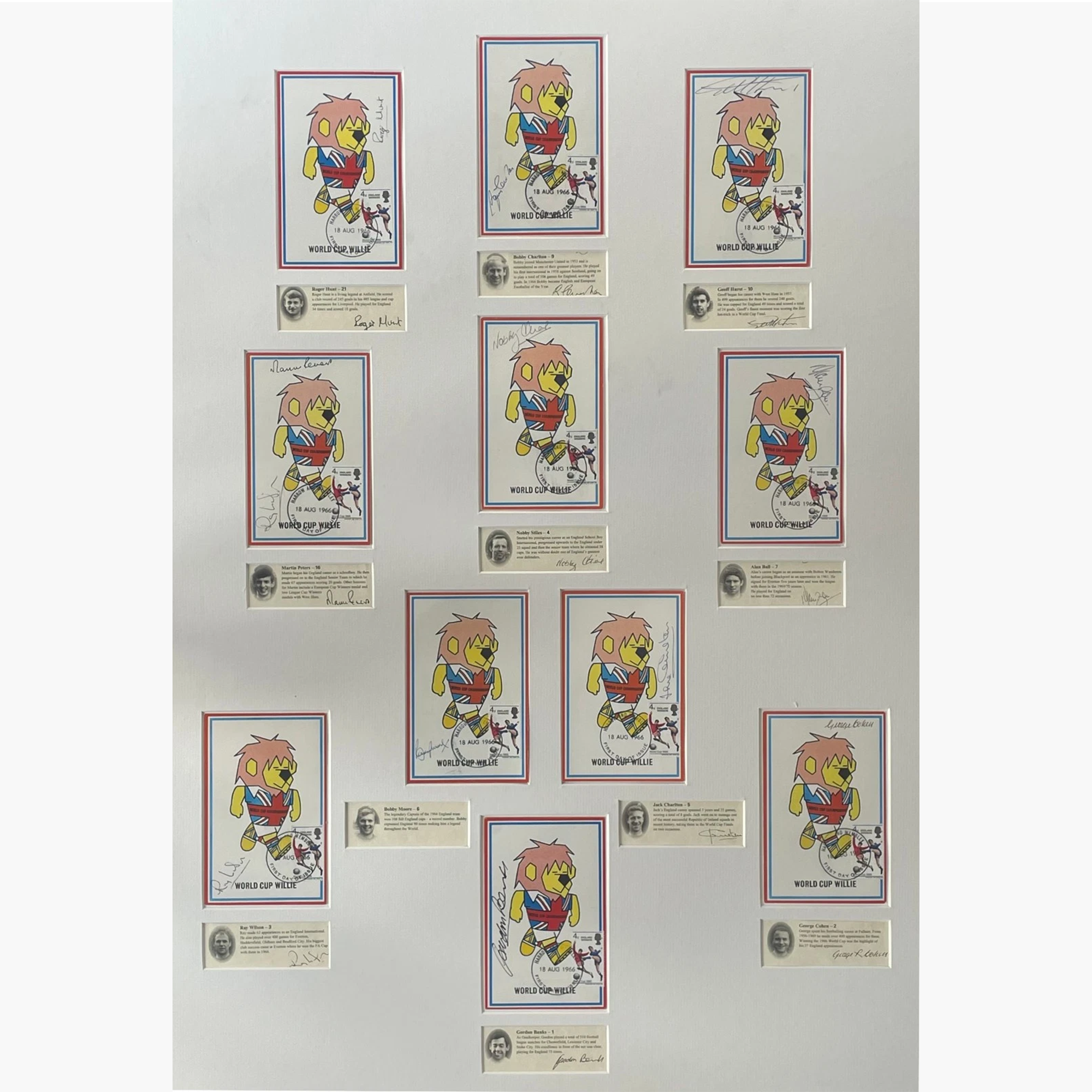 England 1966 World Cup Winners – Set of 11 Signed World Cup Willie First Day Covers