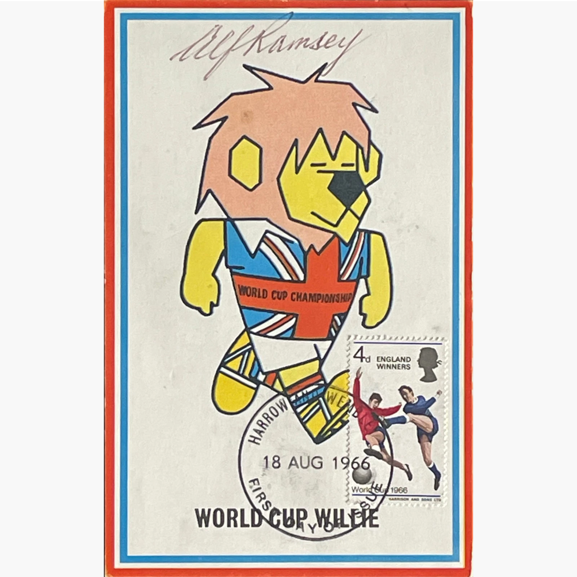 England 1966 World Cup Winners – Rare Cameo Stamps First Day Cover – Signed by Alf Ramsey