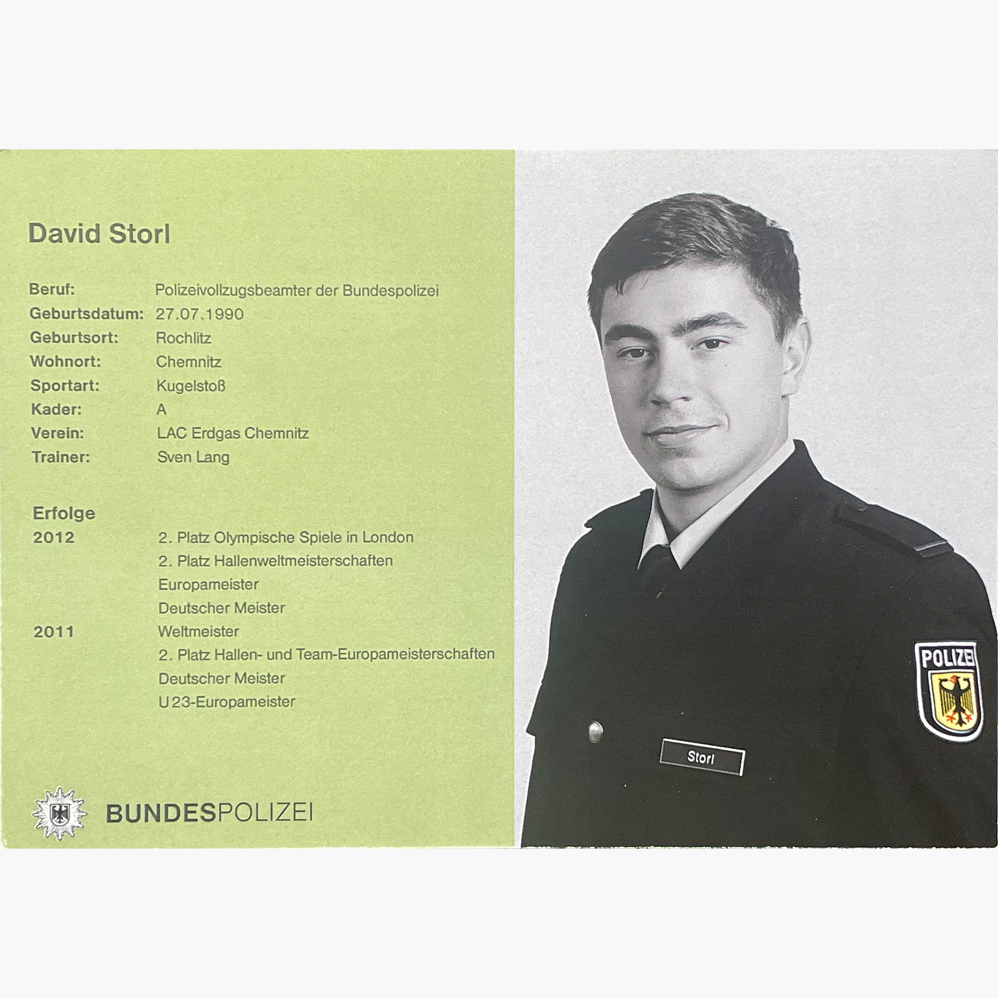 David Storl – Signed 14.8cm x 10.4cm Colour Photo Card