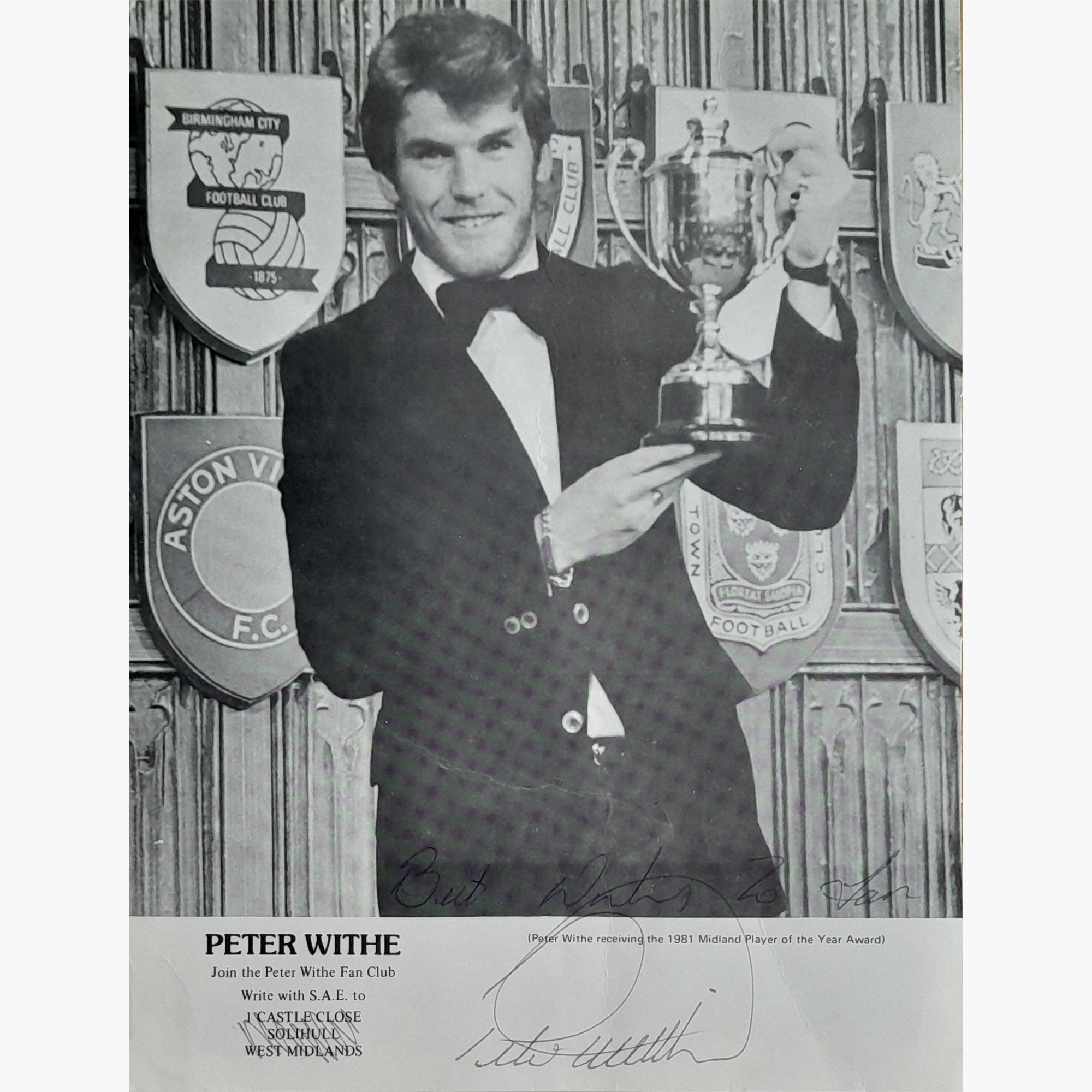 Peter Withe – Signed 25.5cm x 19.5cm Black & White Photo
