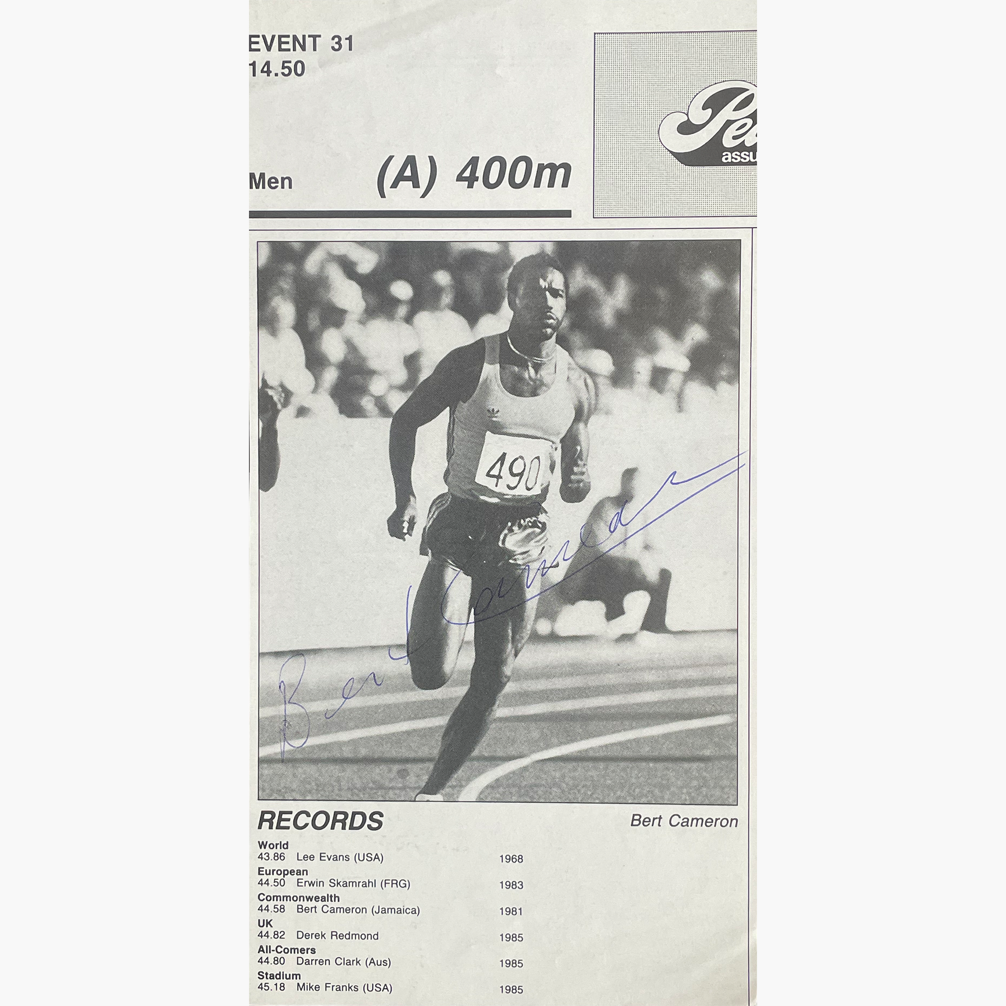 Bert Cameron – Signed 19.5cm x 10cm Black & White Actipn Magazine Picture