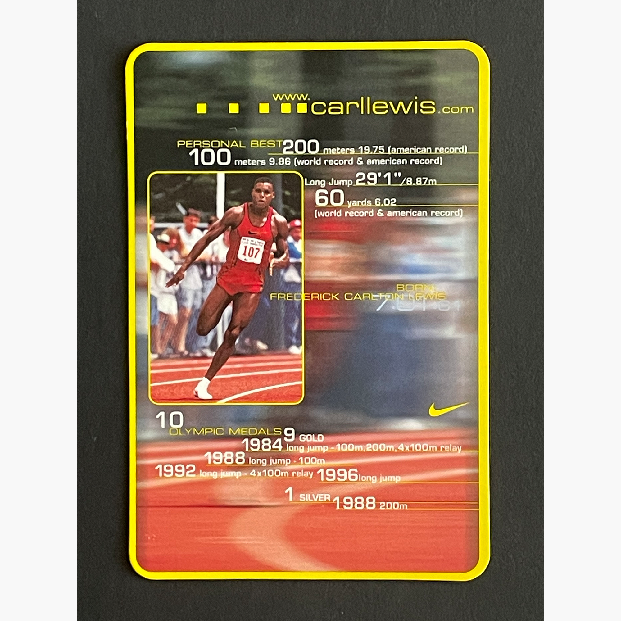 Carl Lewis – Signed 10.7cm x 7.2cm Official Nike Sponsor Card