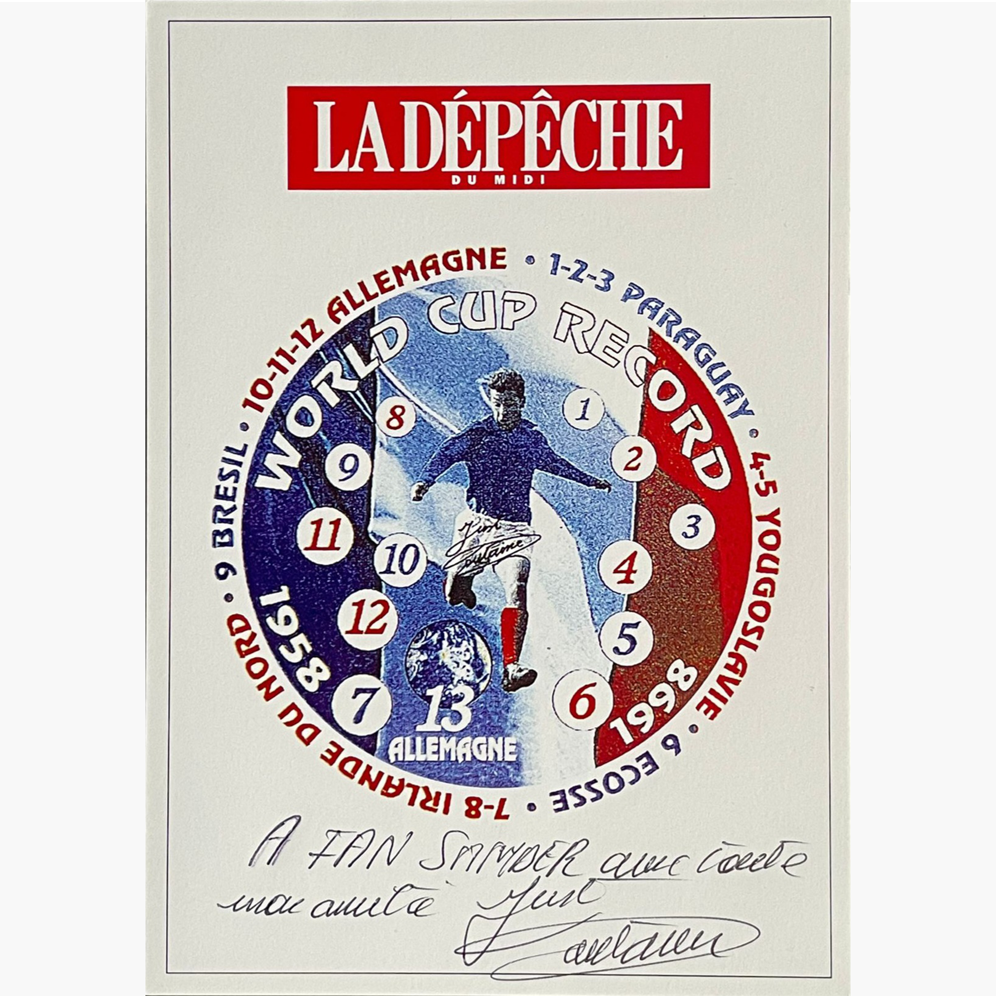 Just Fontaine – Signed 15.4cm x 10.9cm Official La Dépêche Postcard