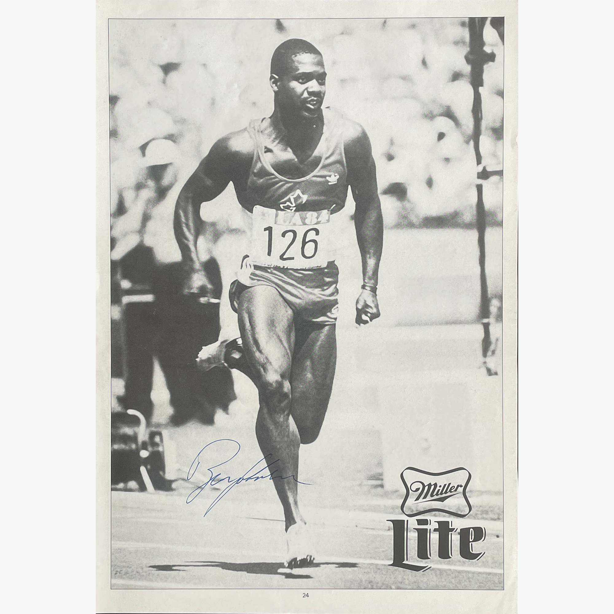 Ben Johnson – Signed 29.5cm x 20.5cm Black & White Action Magazine Picture