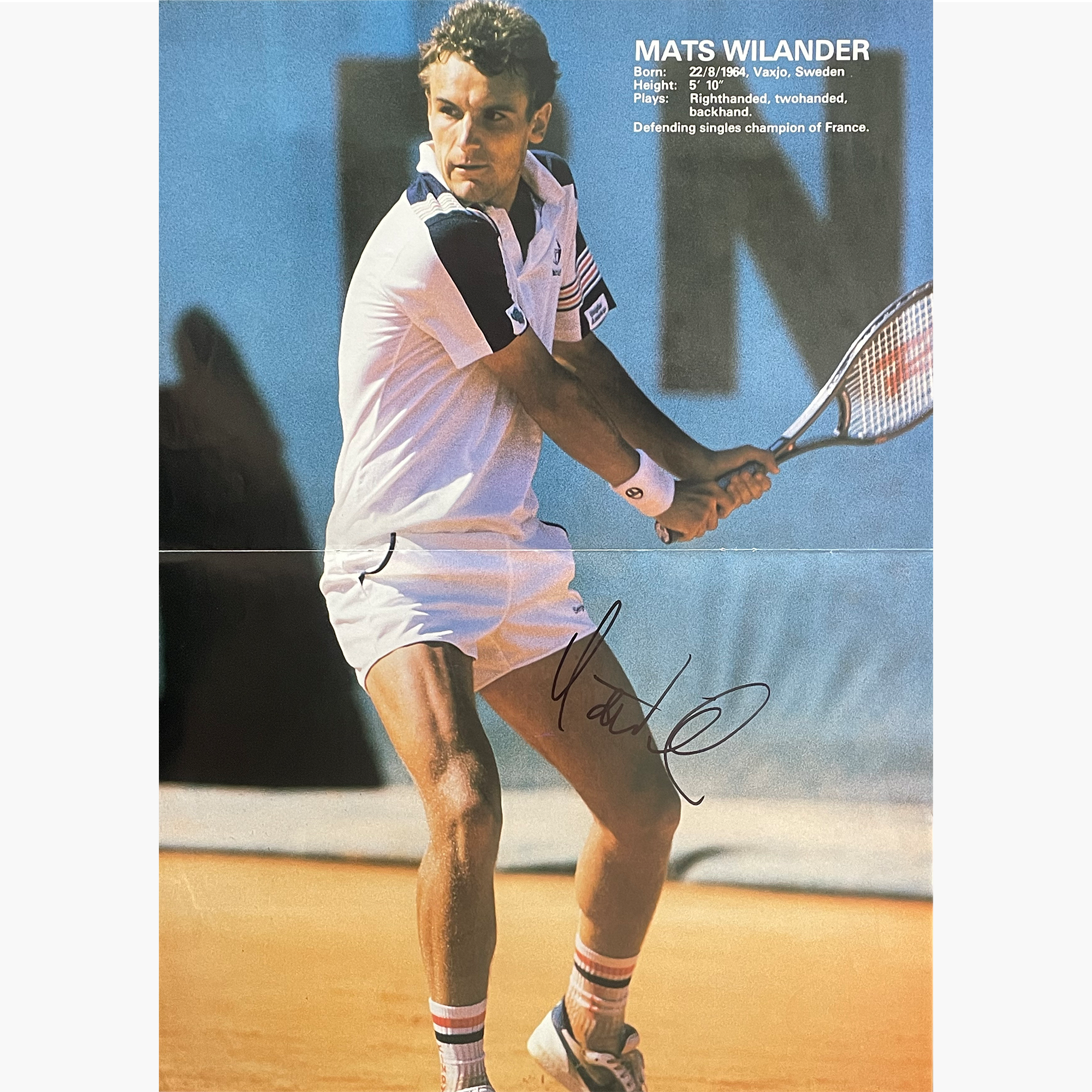 Mats Wilander - Signed 41.5cm x 29.5cm Black & White Magazine Picture