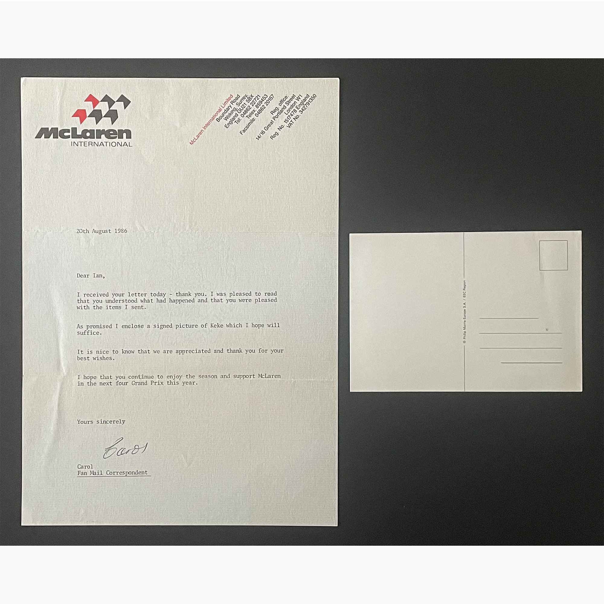 Keke Rosberg – Signed 15.5cm x 10.7cm Official McLaren Postcard