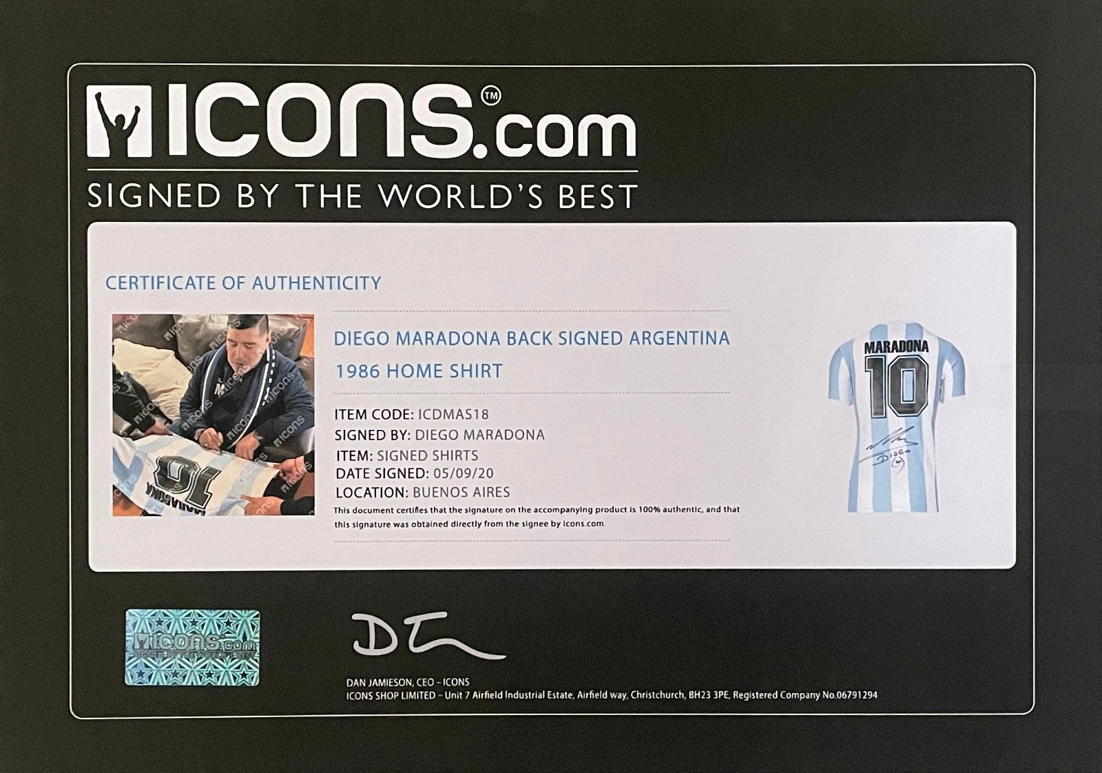 Diego Maradona Signed Framed Argentina 1986 World Cup Shirt