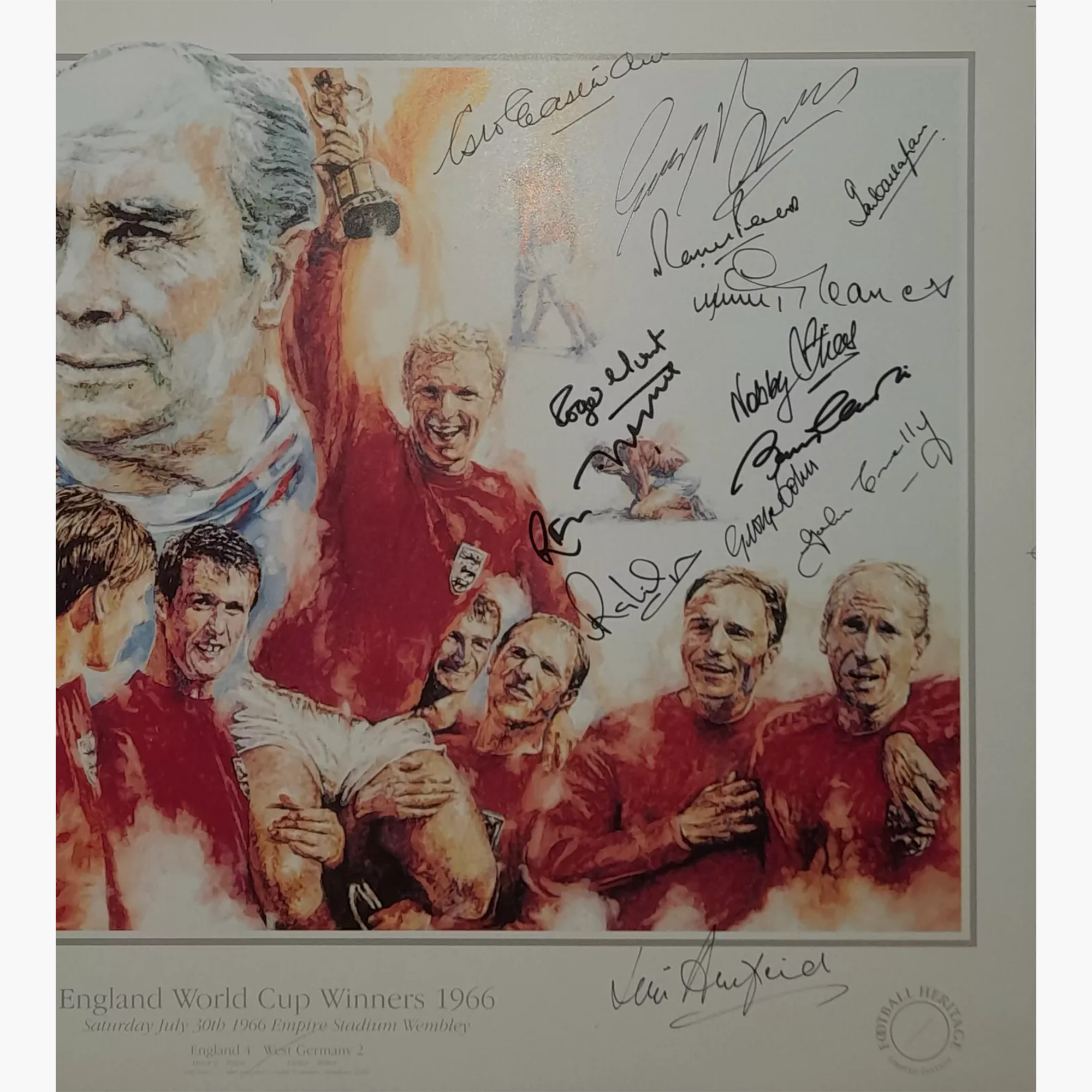 England 1966 World Cup Final Football Heritage Print – Signed by 22 Squad Members + Moore, Ramsey & Staff
