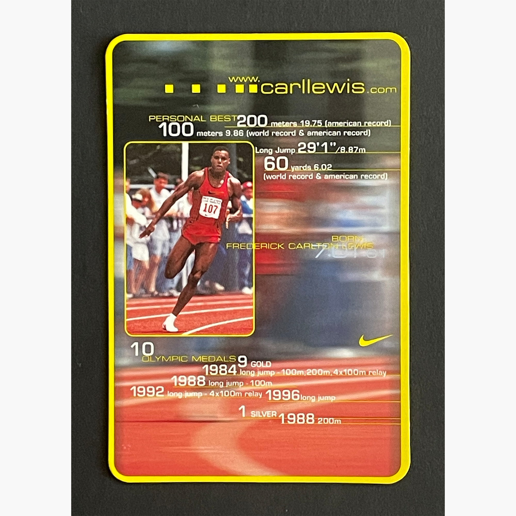 Carl Lewis – Signed 10.7cm x 7.2cm Official Nike Sponsor Card