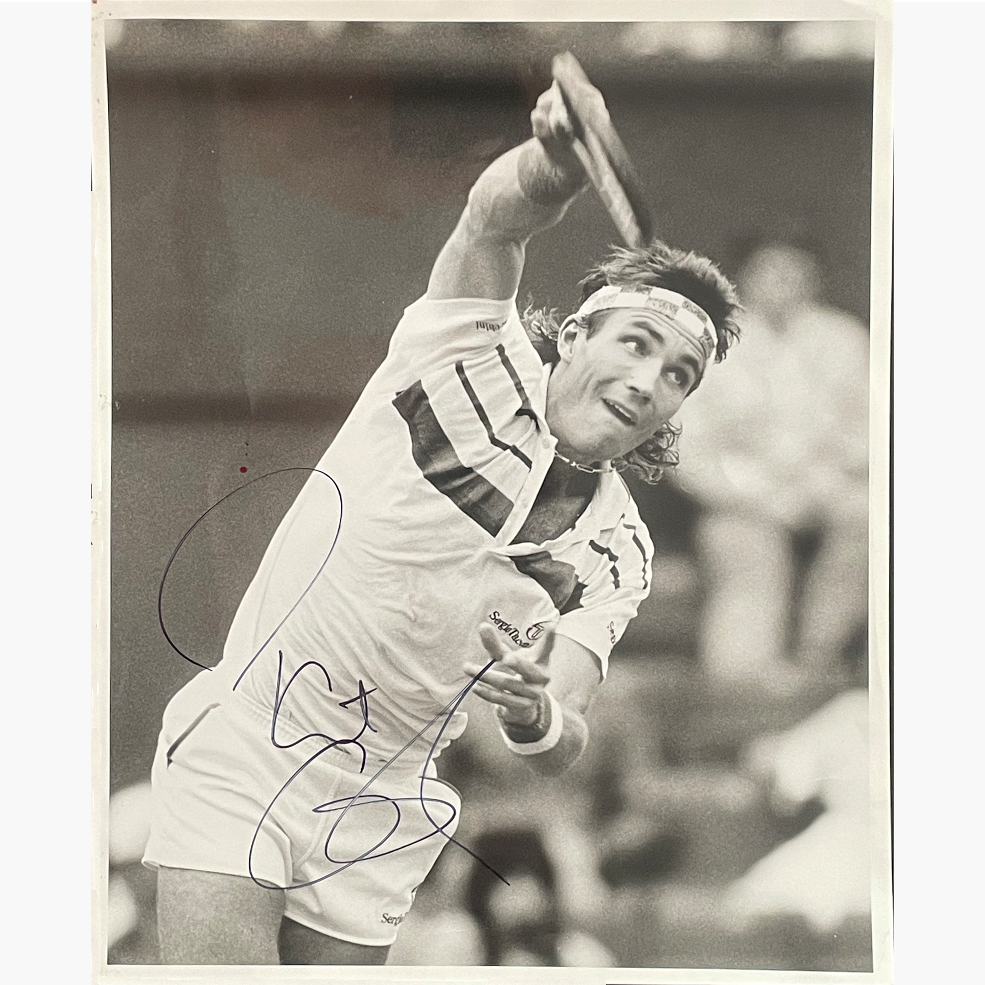 Pat Cash - Signed 25.5cm x 20.5cm Black & White Action Press Photo