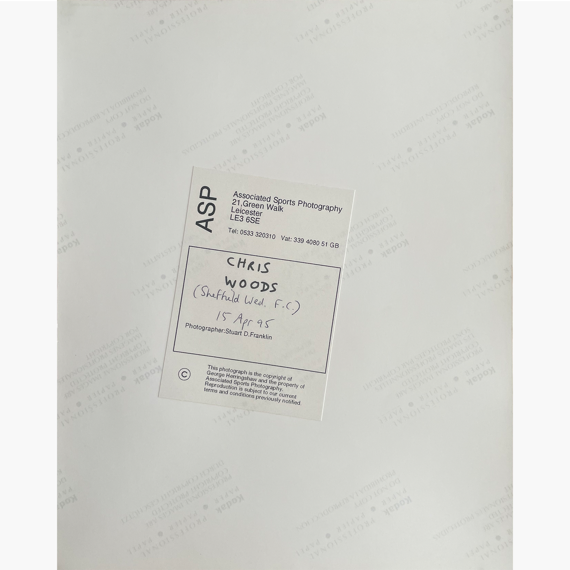 Chris Woods – Signed 25.5cm x 20.5cm Colour Action Press Photo