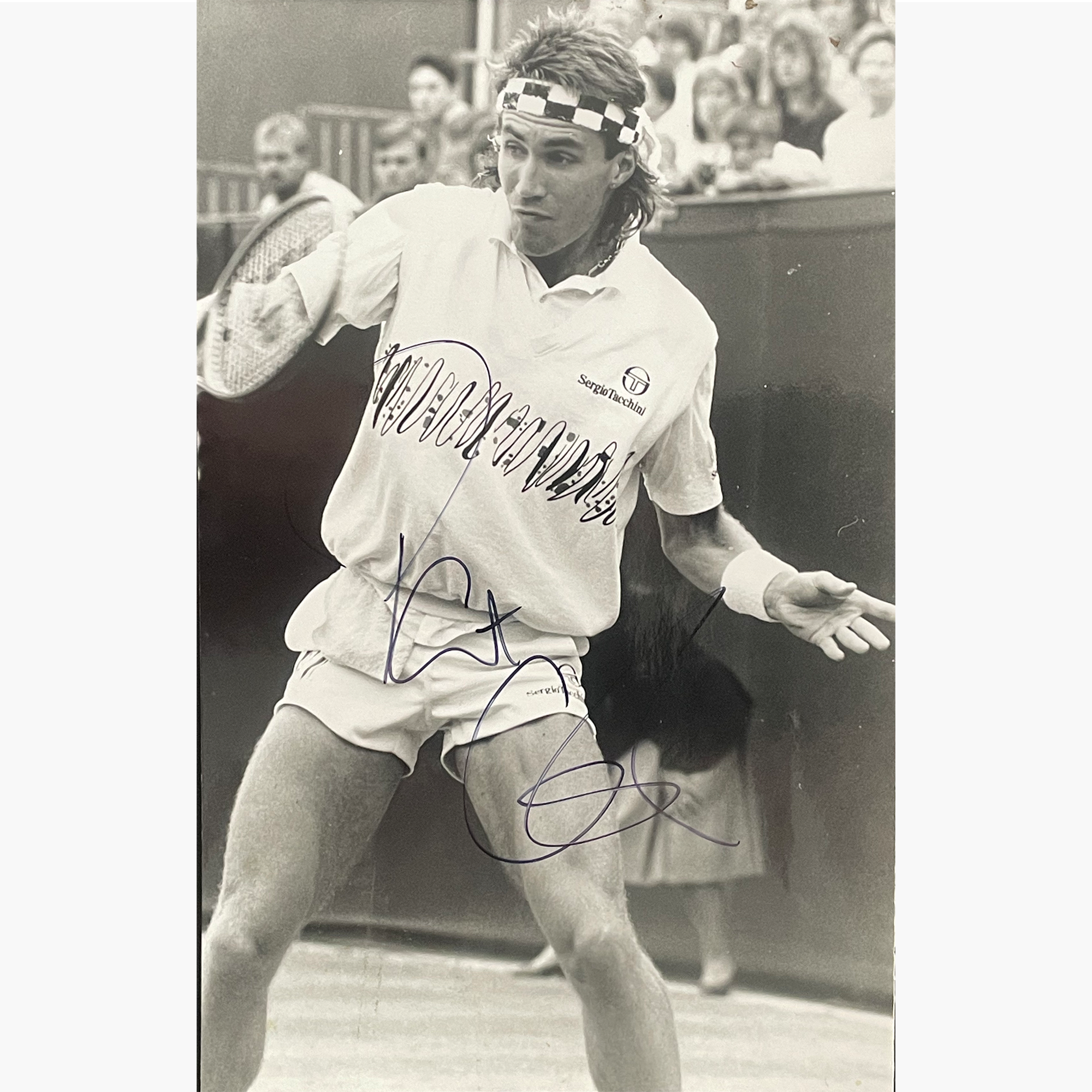 Pat Cash - Signed 24cm x 15.5cm Black & White Action Press Photo