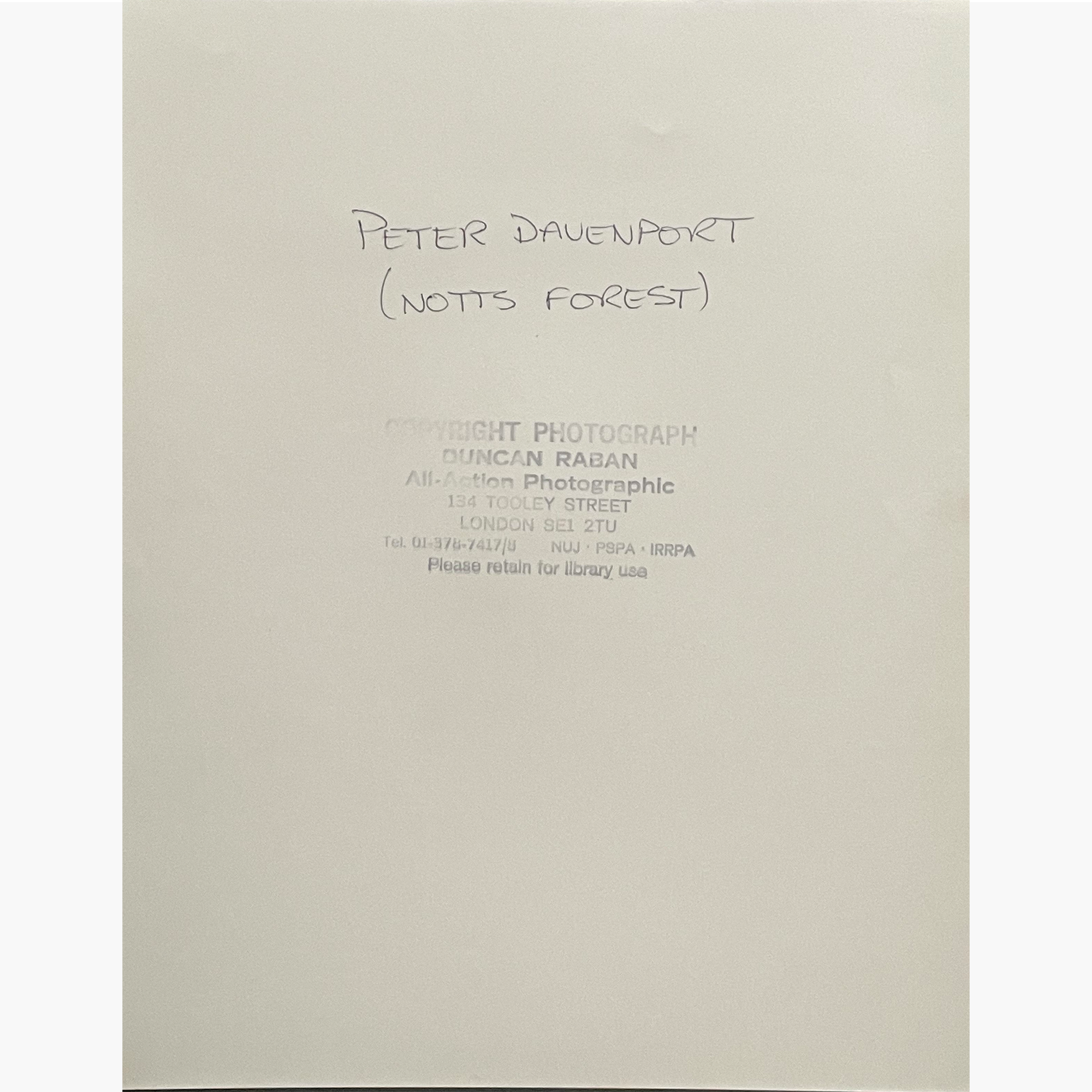 Peter Davenport – Signed 25cm x 20cm Black & White Action Press Photo