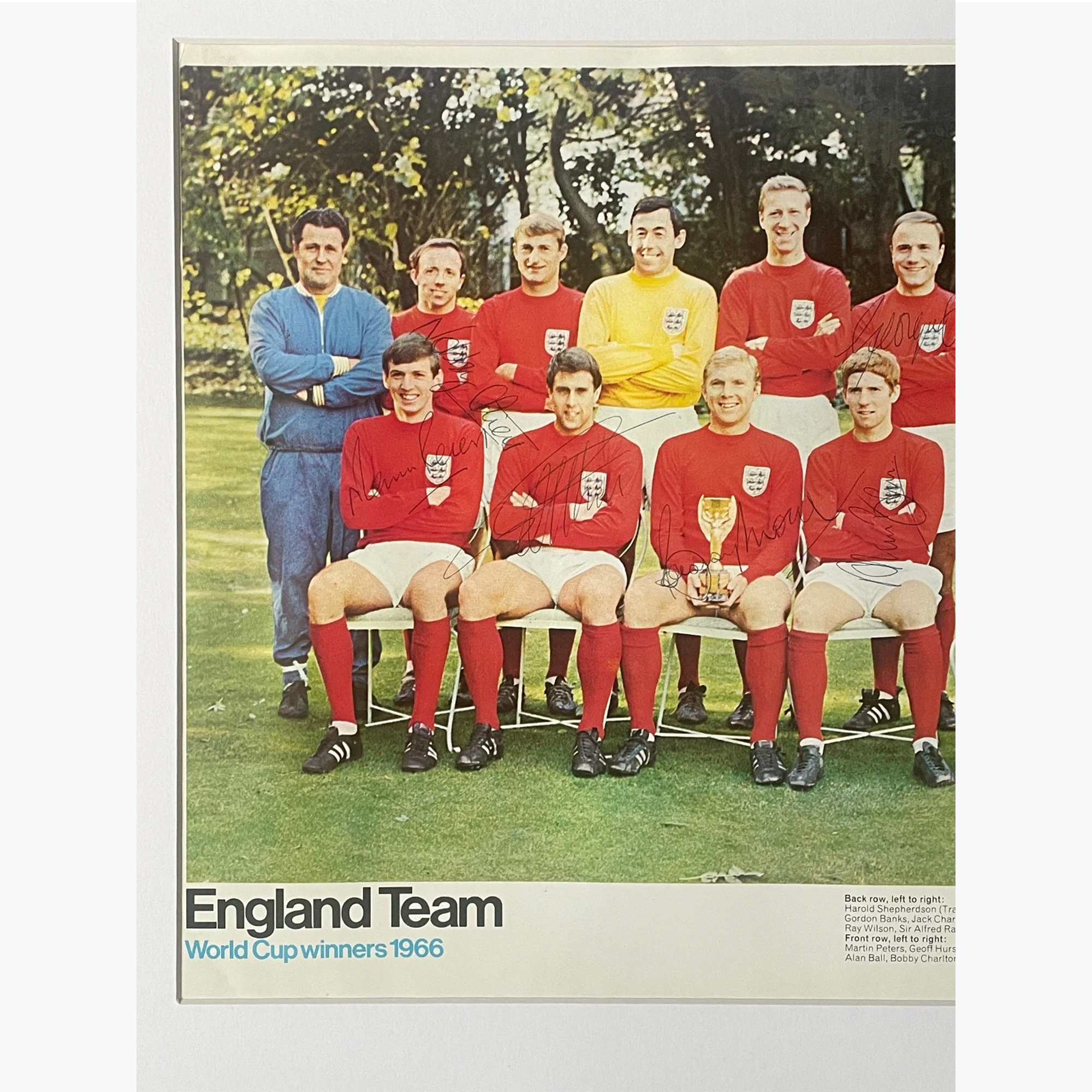 England 1966 World Cup Winners – Signed & Framed Esso Poster with 3 x World Cup Willie Cameo Stamp FDCs