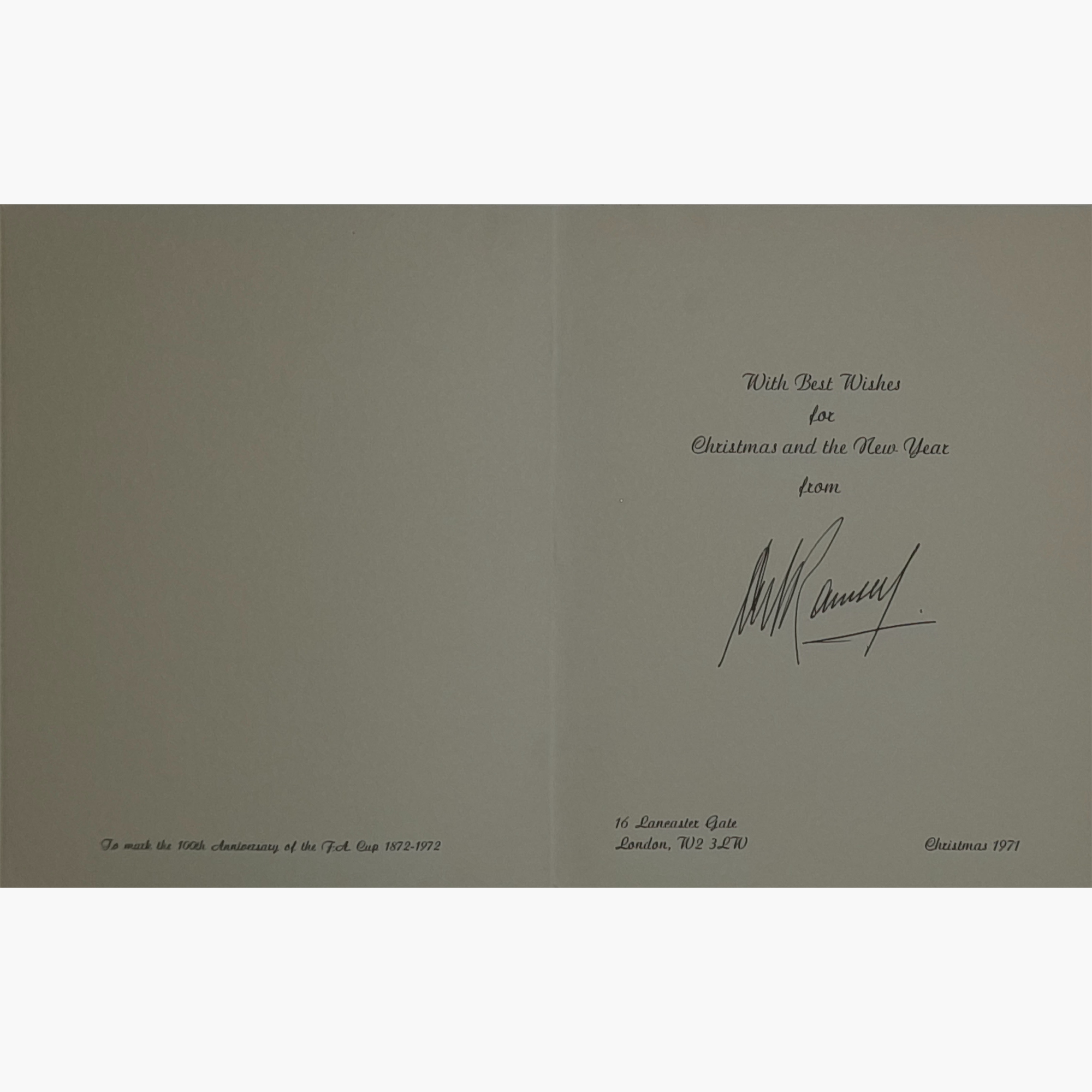 Sir Alf Ramsey Signed Official FA Christmas Card – 1971