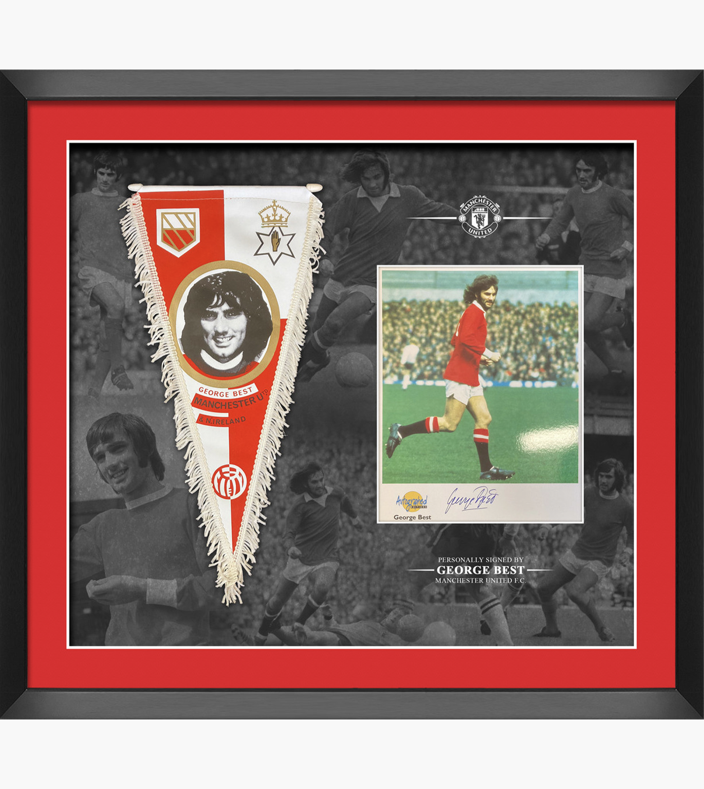 George Best Signed Display – Manchester United Pennant & Autographed Editions