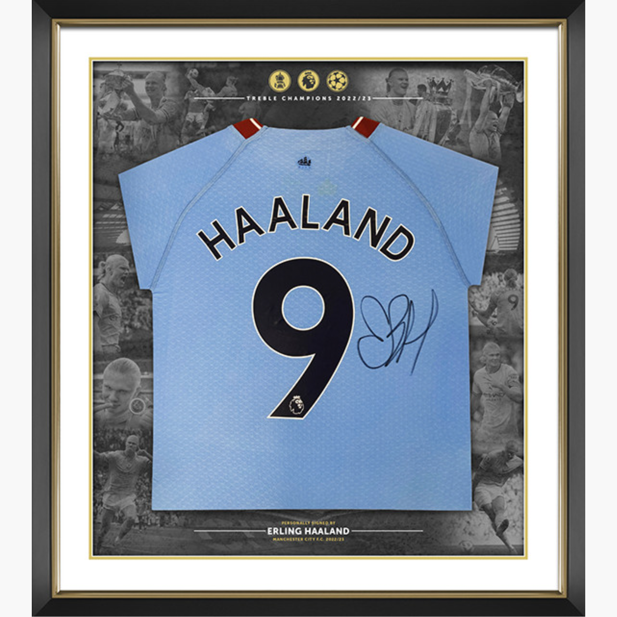 Erling Haaland Signed & Framed Treble Season Shirt – 2022/23 Premier League