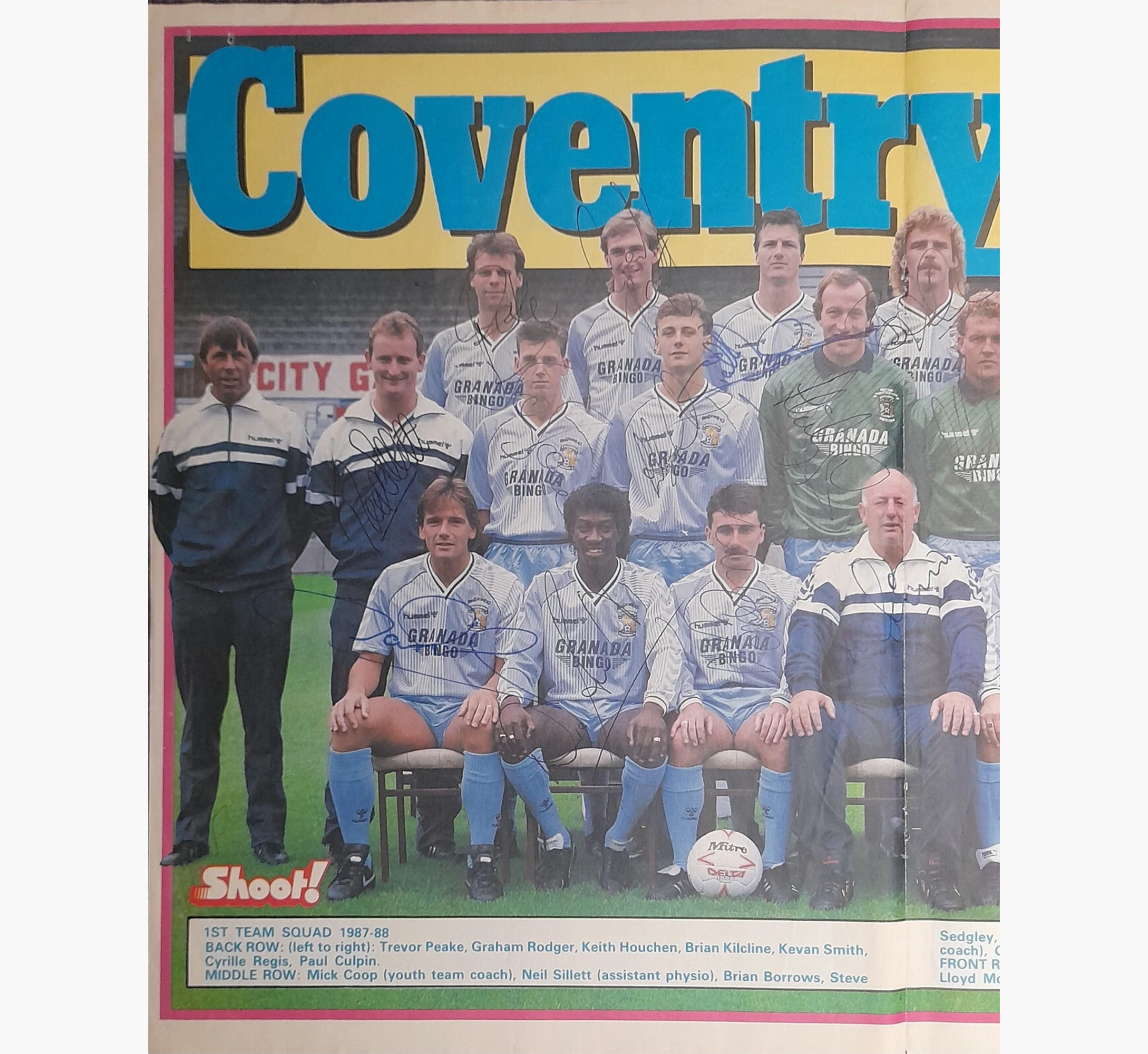 Coventry City 1987-88 Squad FULLY Signed Colour SHOOT Magazine Centrefold – 22 Signatures