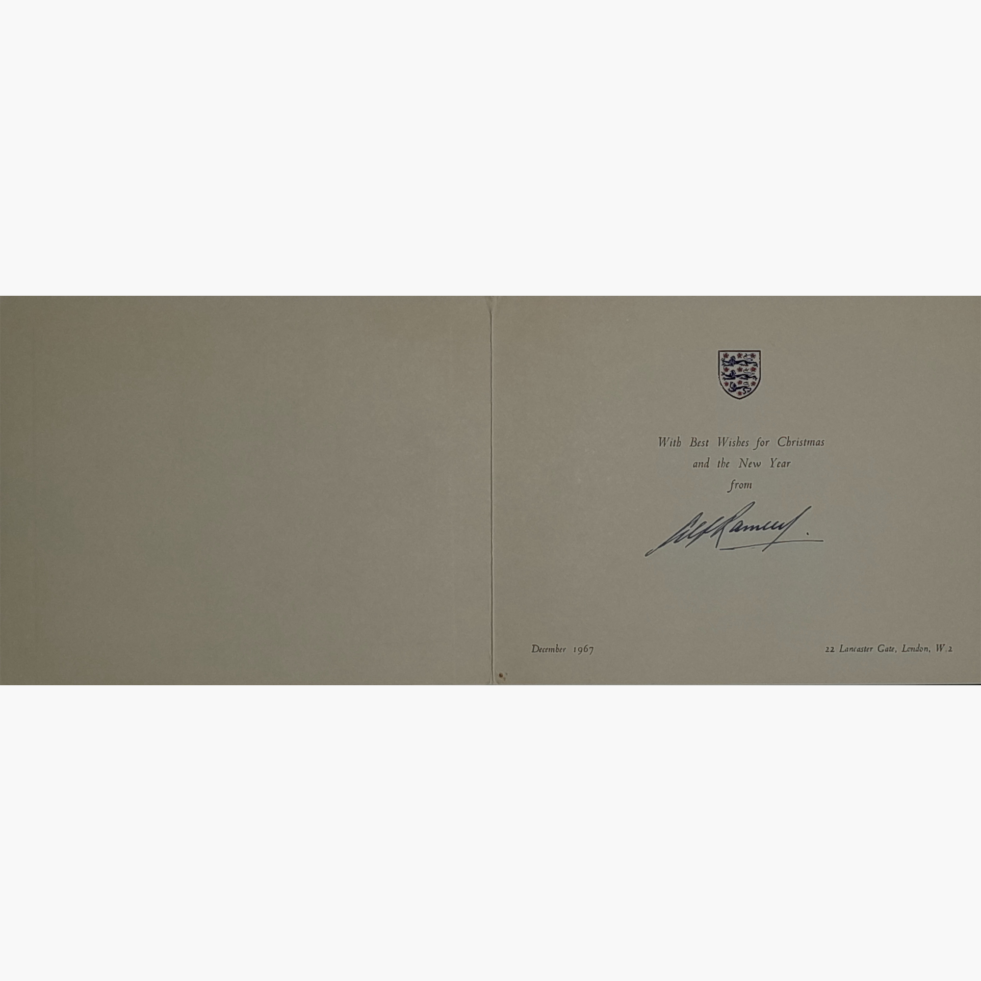 Sir Alf Ramsey Signed Official FA Christmas Card – 1967