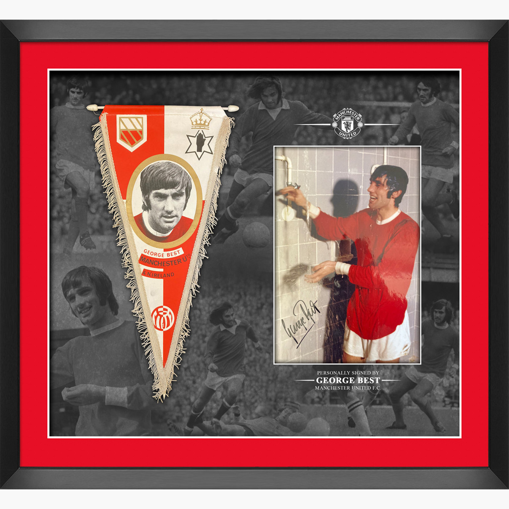 George Best Signed Display – Manchester United Pennant & Iconic Photo