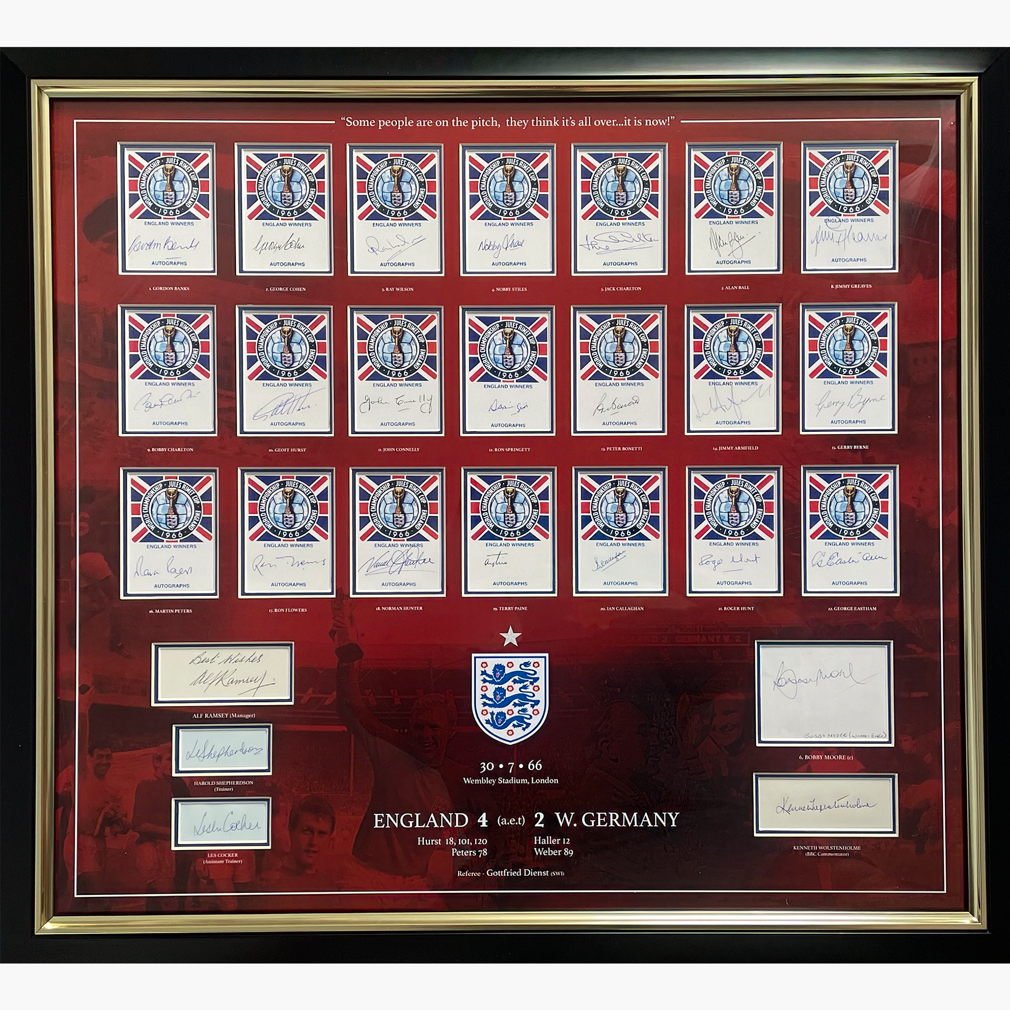 England 1966 World Cup Squad Full Autograph Display – Complete Team, Staff & Commentator Signatures