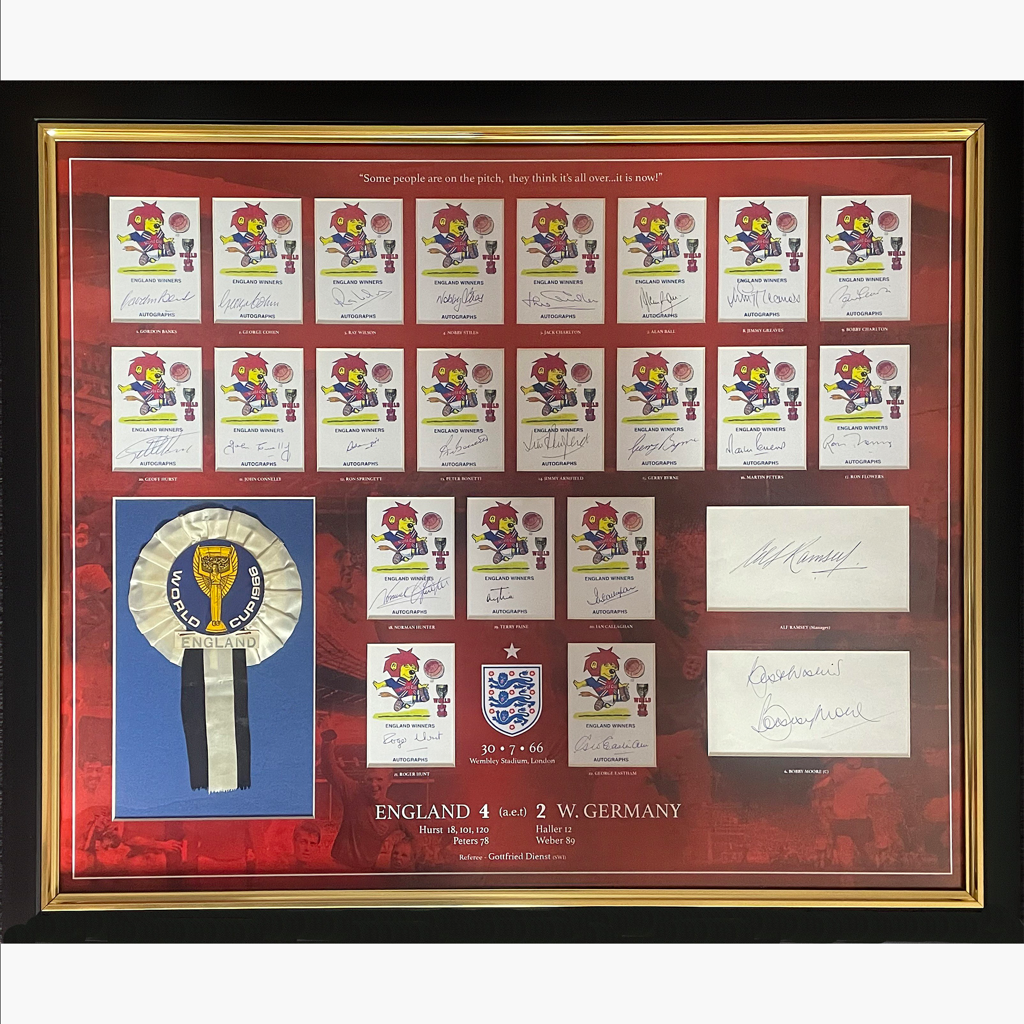 England 1966 World Cup Squad Full Autograph Display – Signed By Full Team & Manager + Original Rosette