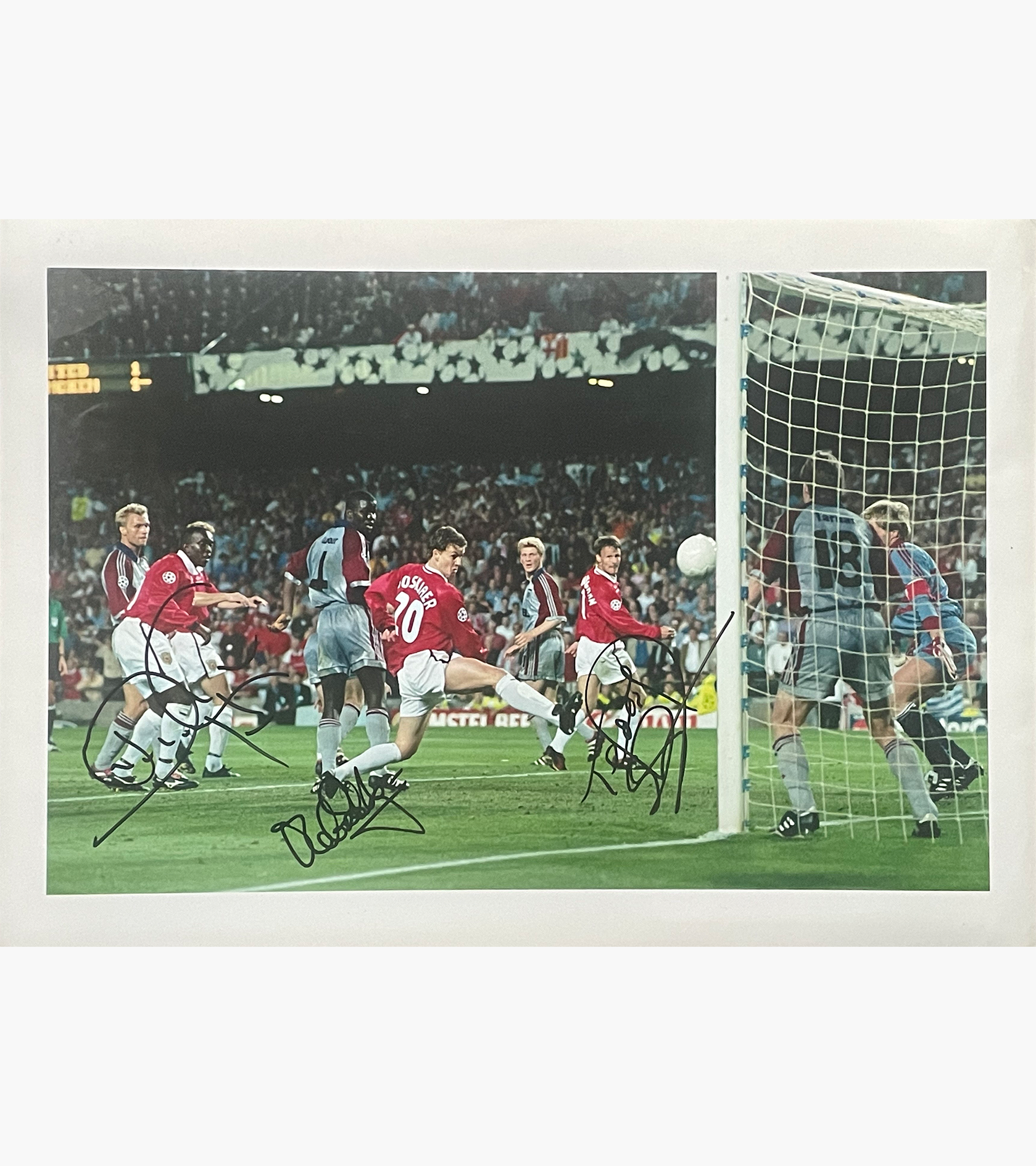 Yorke, Solskjaer & Sheringham – Signed 29.8cm x 21.2cm Colour Action Photo