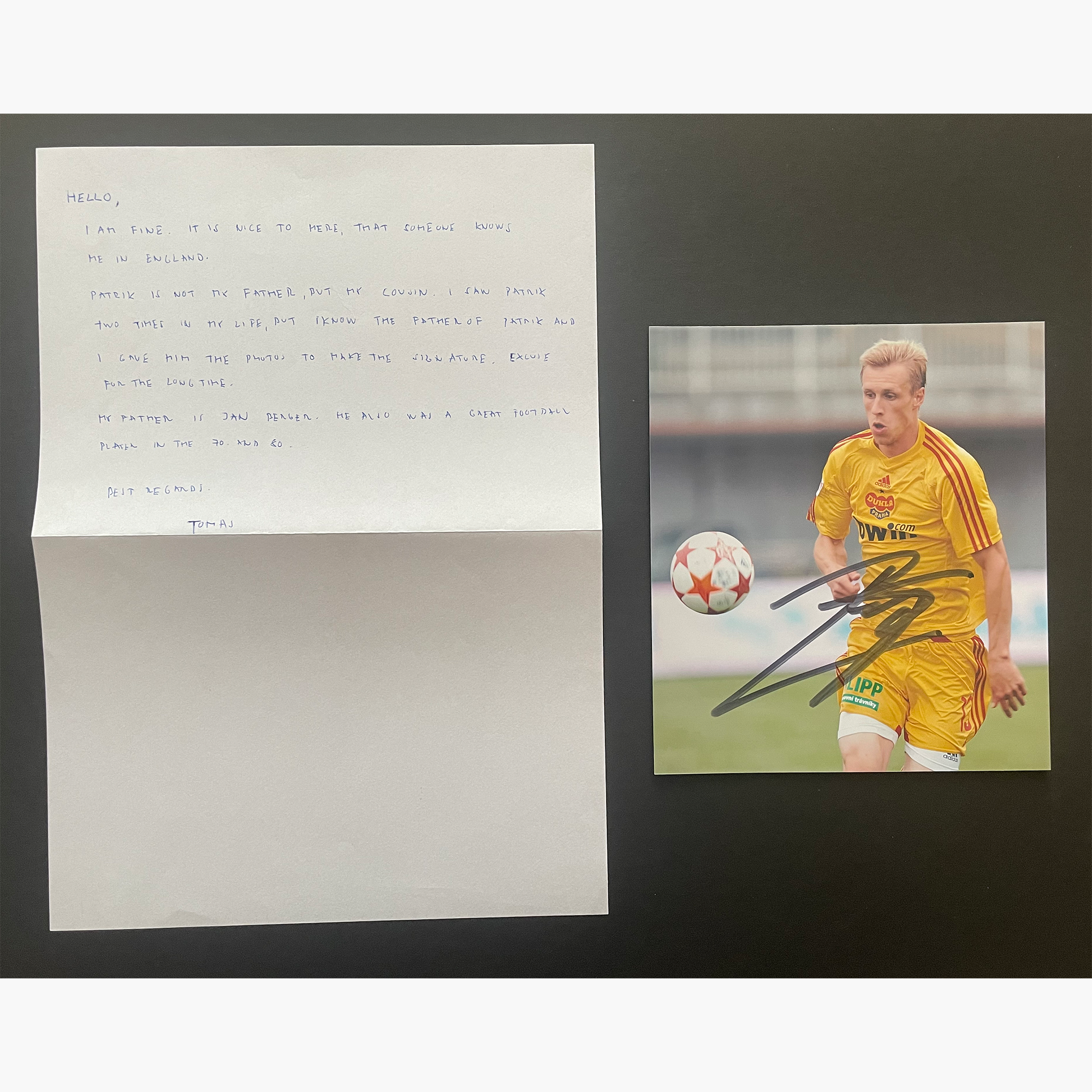 Tomas Berger – Signed 17cm x 15cm Colour Action Photo + Personal Letter