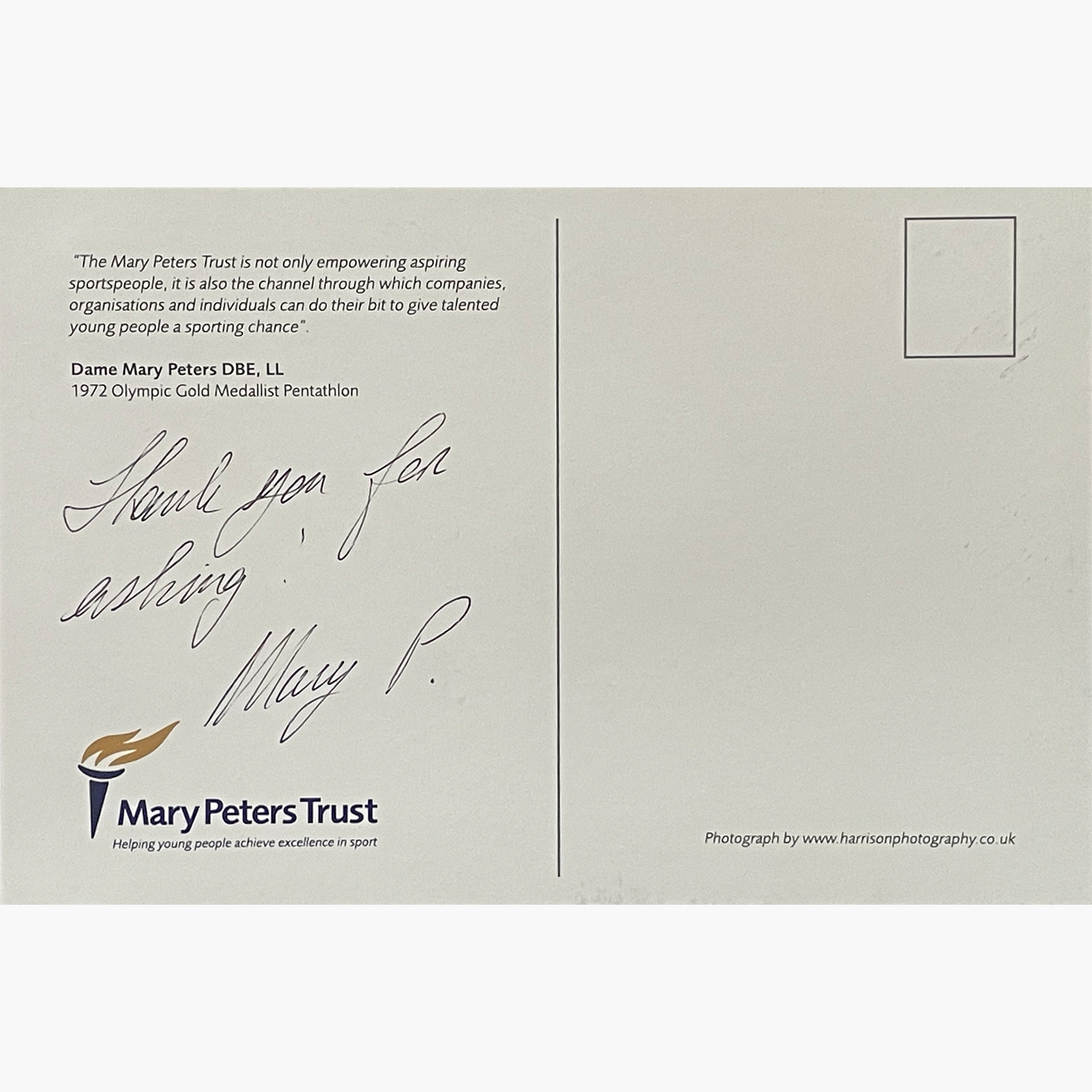 Mary Peters – Signed 15cm x 10cm Mary Peters Trust Photo Card