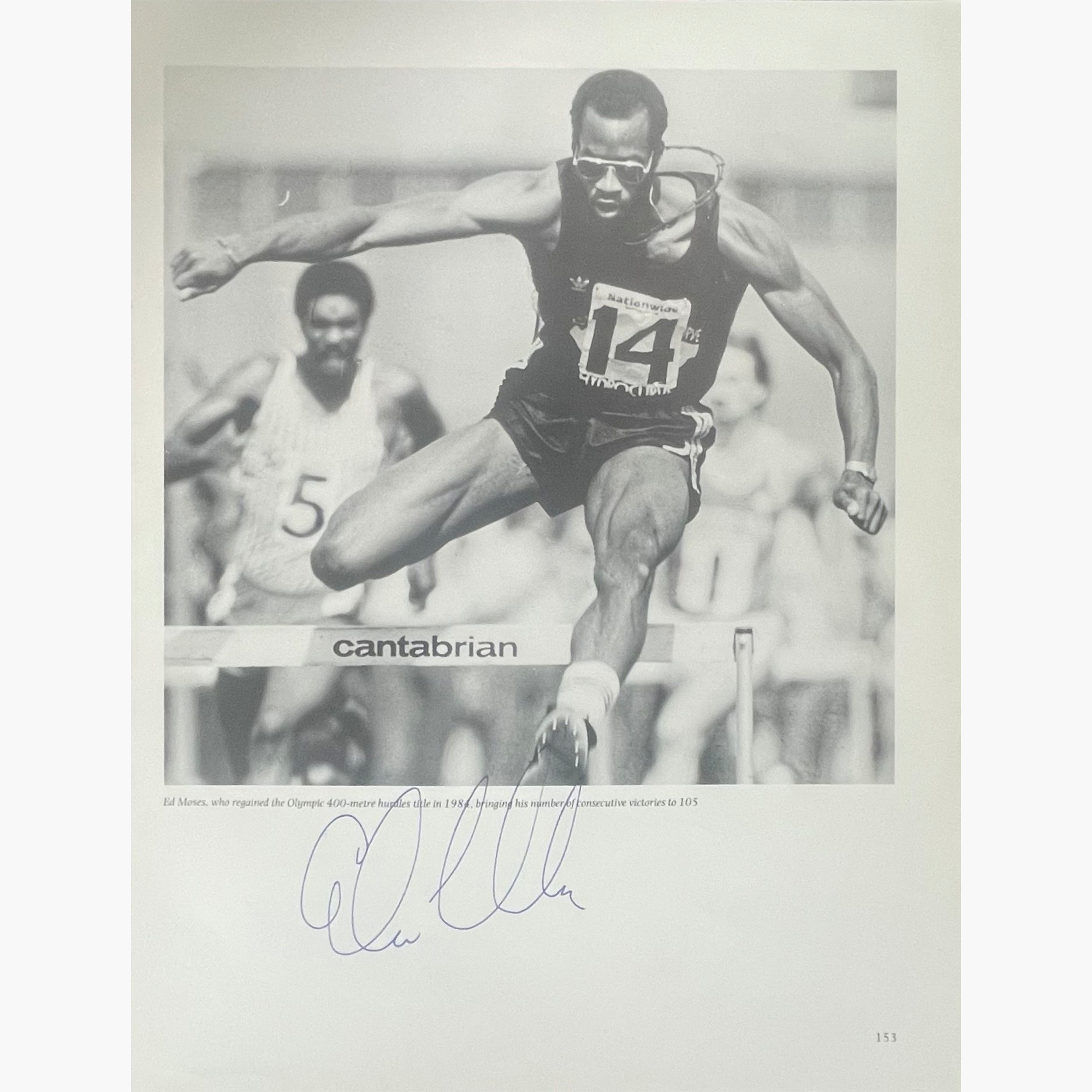 Edwin Moses – Signed 28cm x 21cm Black & White Action Magazine Picture