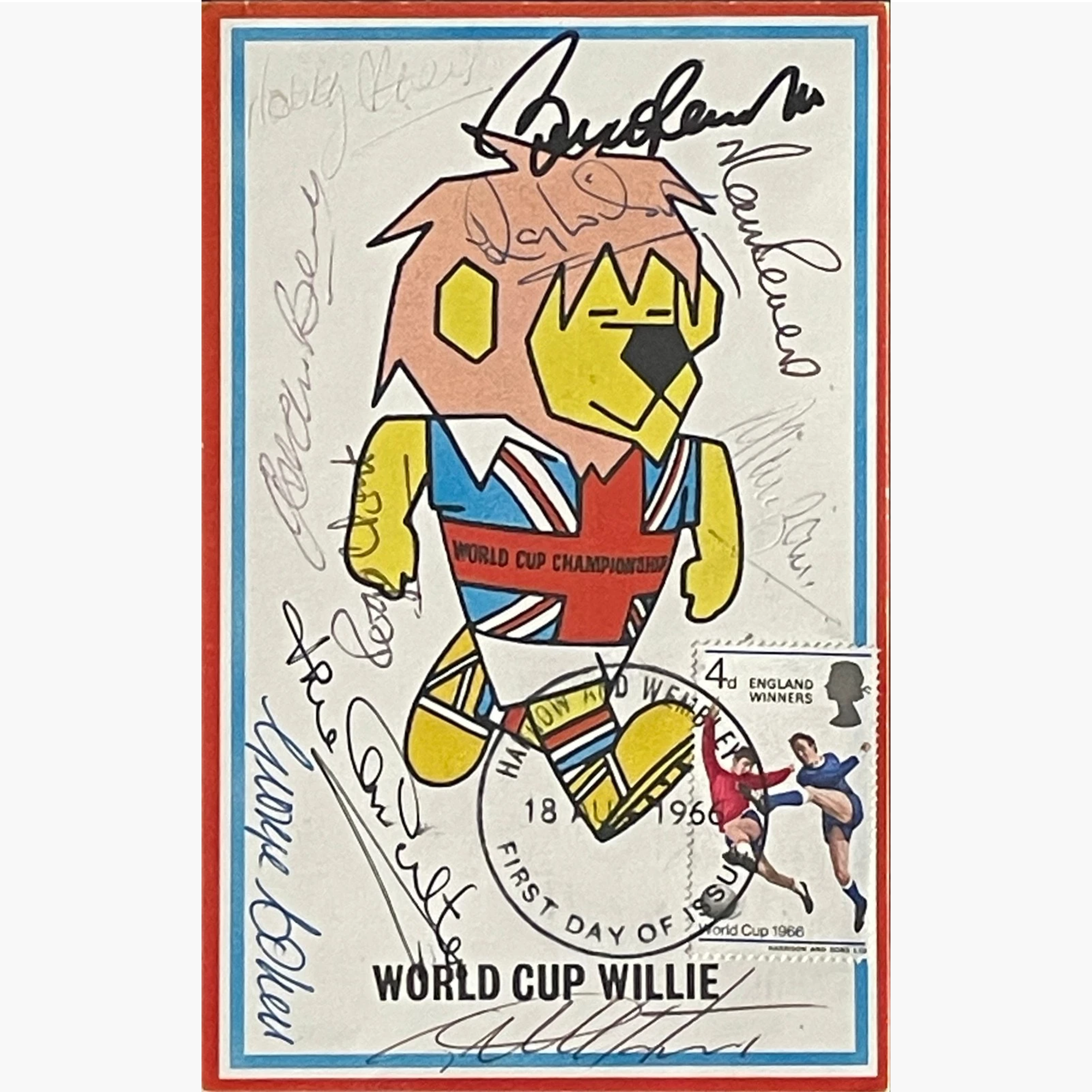England 1966 World Cup Winners – Rare Cameo Stamps First Day Cover – Signed by 10 Players