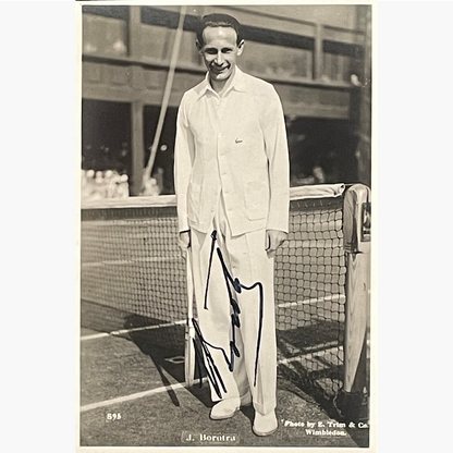 Jean Borotra - Signed 13.5cm x 8.7cm Black & White Postcard