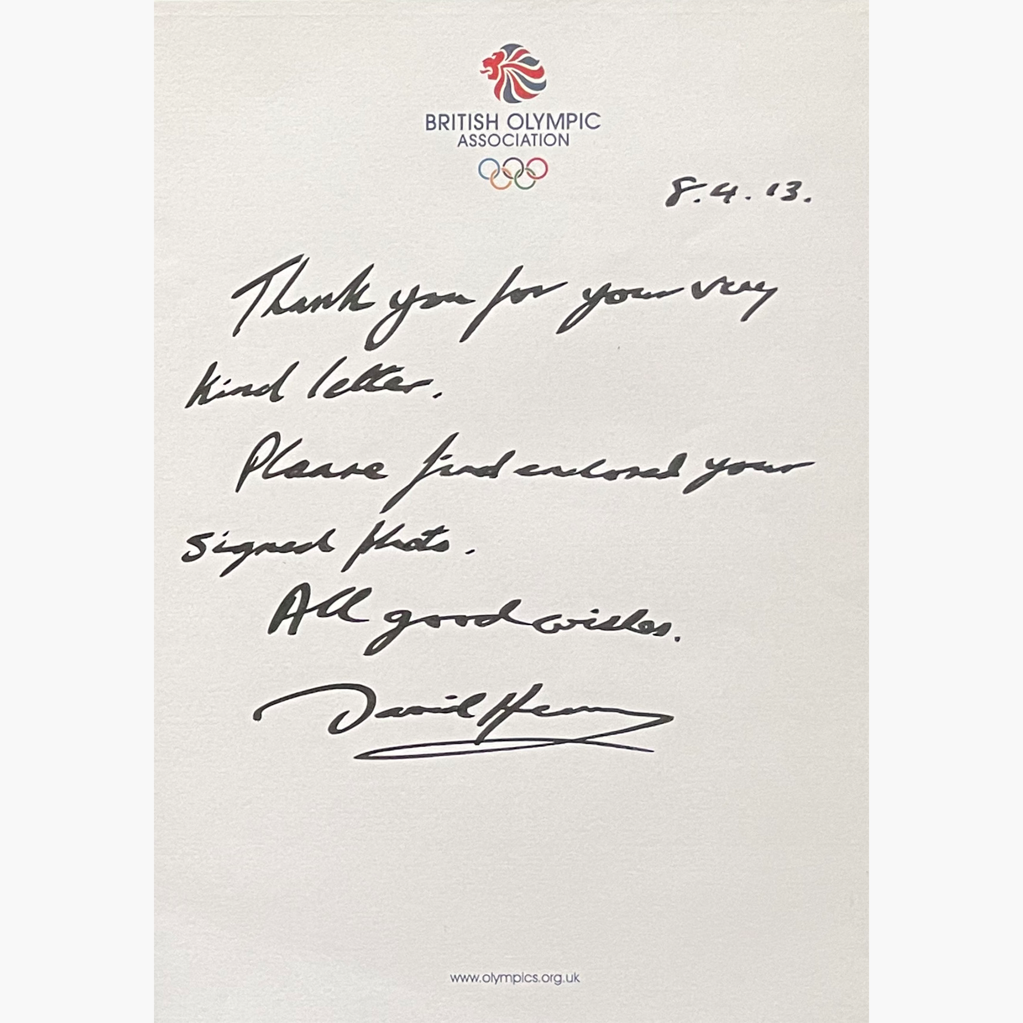 David Hemery – Signed 30.2cm x 20.2cm Colour Action Photo + Personal Letter