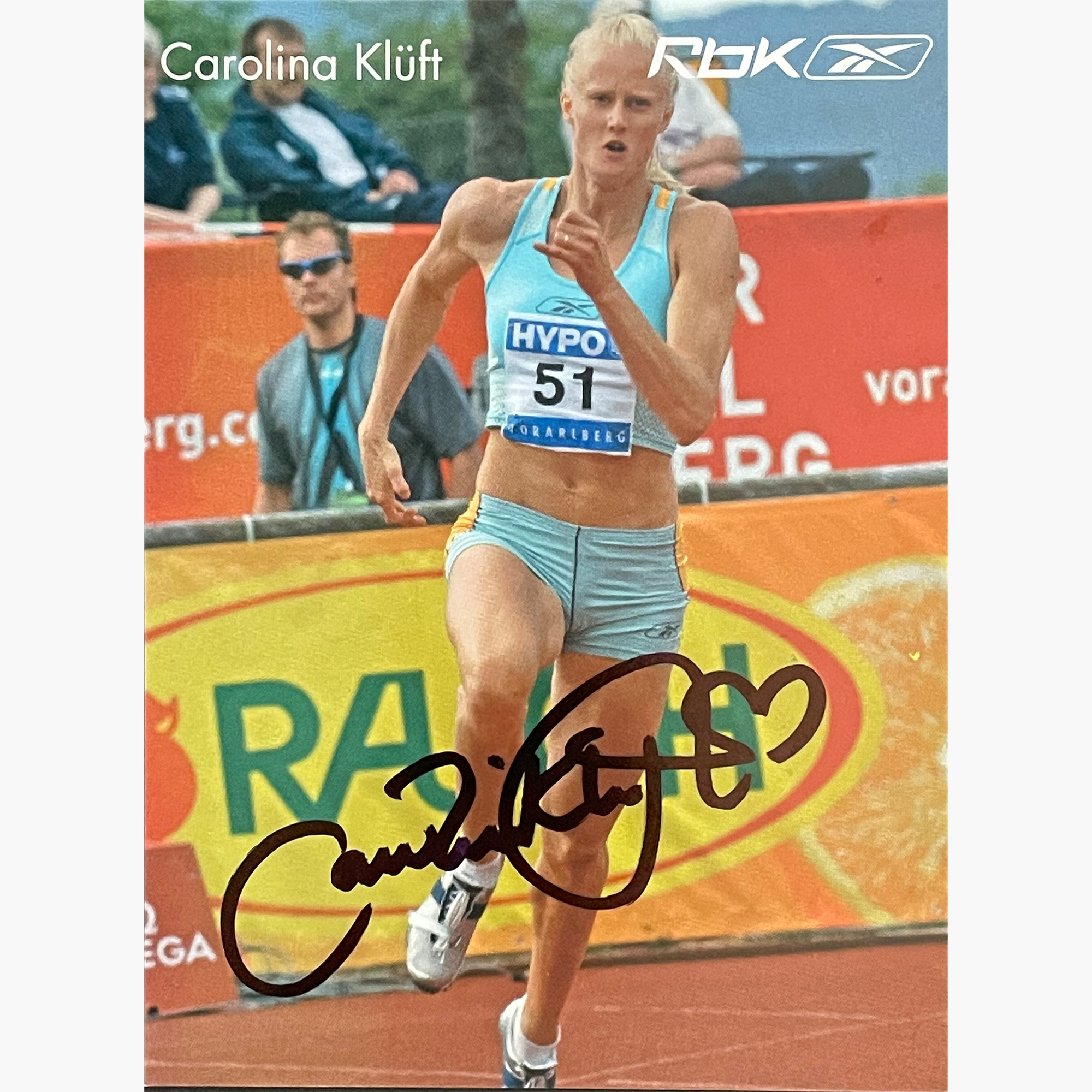 Carolina Kluft – Signed 15.5cm x 11.5cm Official Reebok Sponsor Postcard
