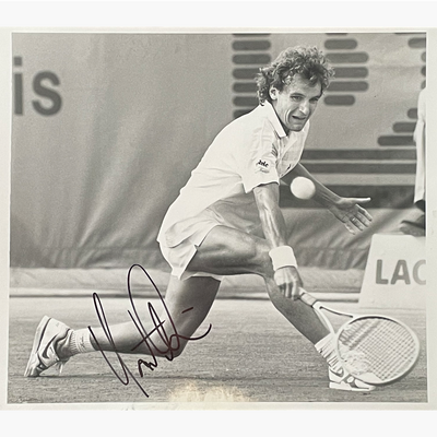 Mats Wilander - Signed 30cm x 20.5cm Black & White Action Press Photo