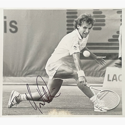 Mats Wilander - Signed 30cm x 20.5cm Black & White Action Press Photo