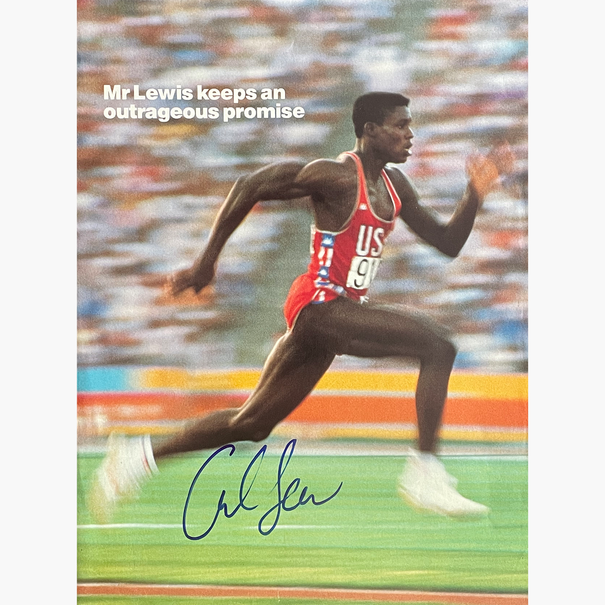 Carl Lewis – Signed 29.7cm x 22.5cm Colour Action Magazine Picture