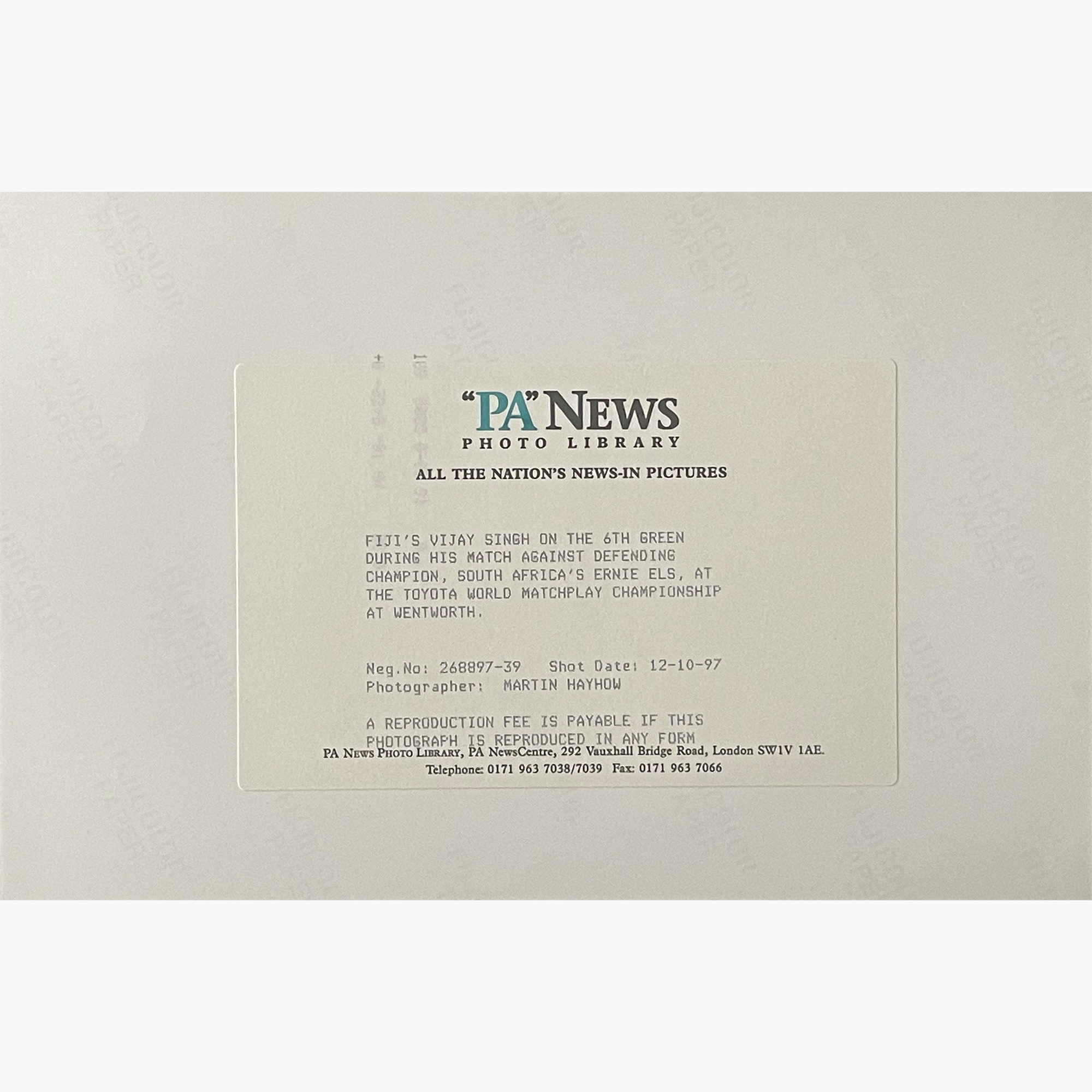 Vijay Singh - Signed 25cm x 16.5cm Colour Press Photo