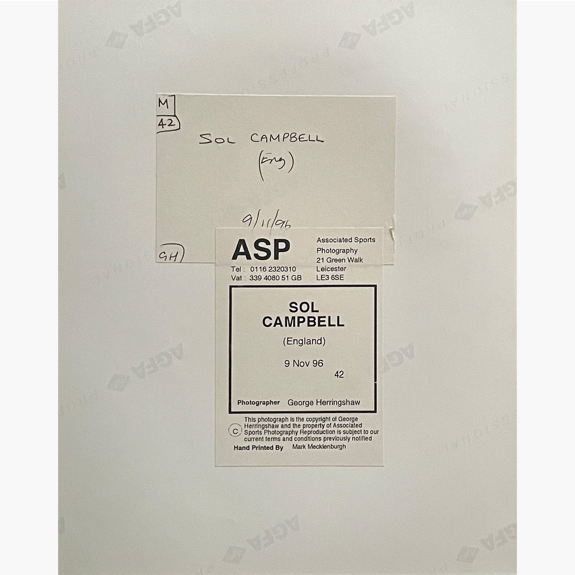 Sol Campbell – Signed 25.5cm x 20cm Colour Action Press Photo