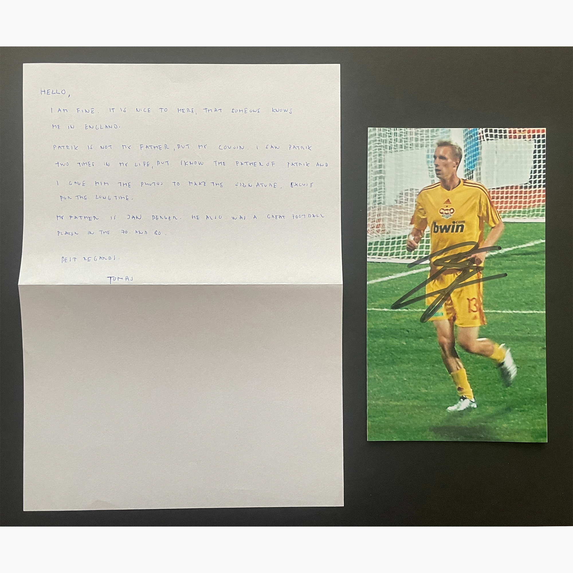 Tomas Berger – Signed 21cm x 11.8cm Colour Action Photo + Personal Letter