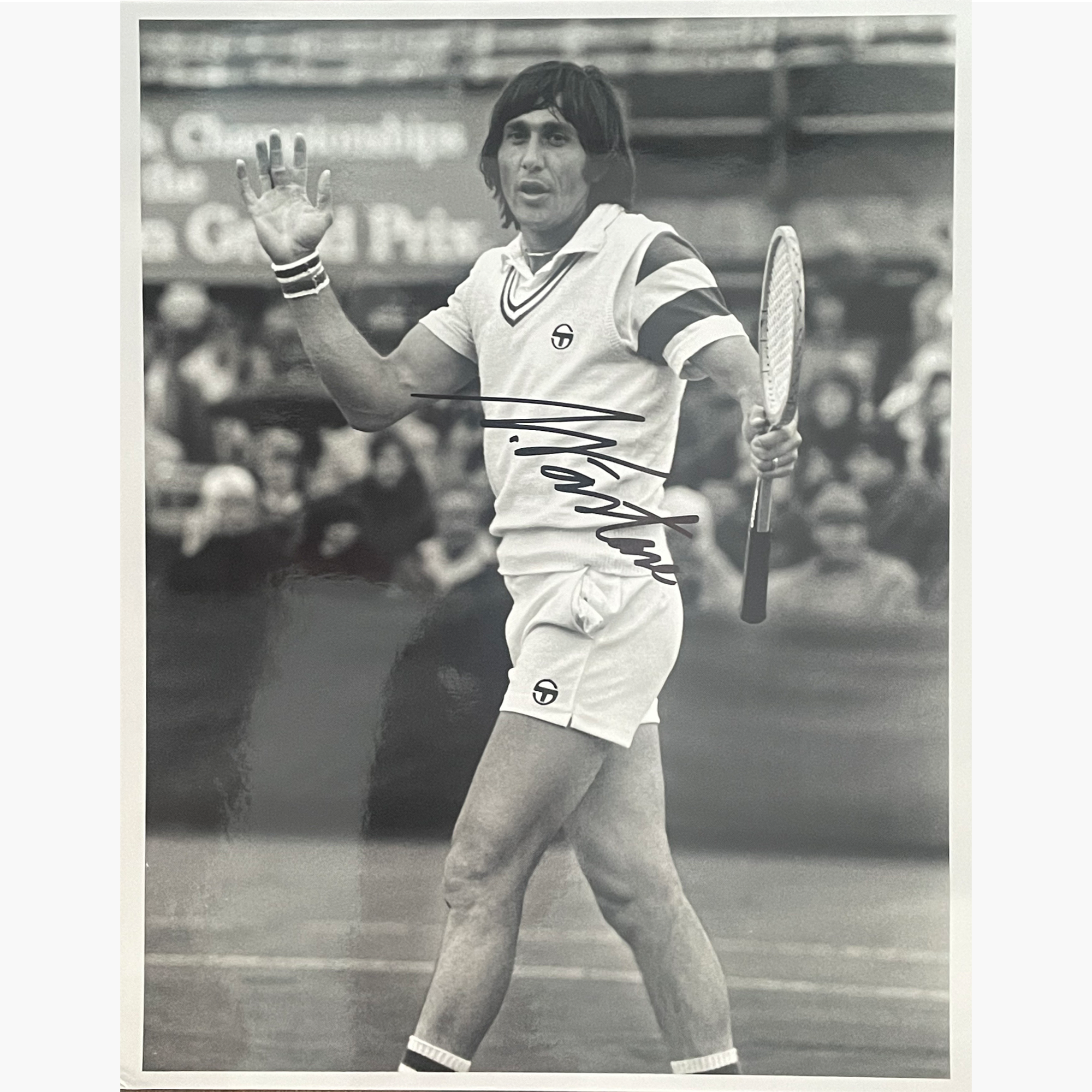 Ilie Nastase - Signed 25.5cm x 20.5cm Black & White Photo